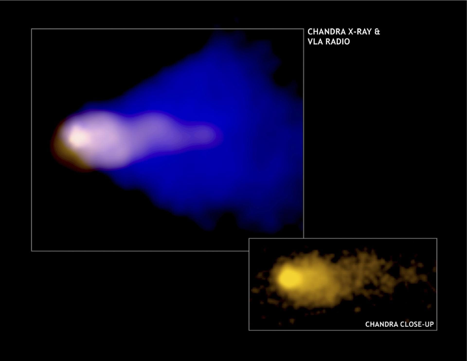 Astronomers have used an x-ray image to make the first detailed study of the behavior of high-energy particles around a fast moving pulsar. This image, from NASA's Chandra X-Ray Observatory (CXO), sho