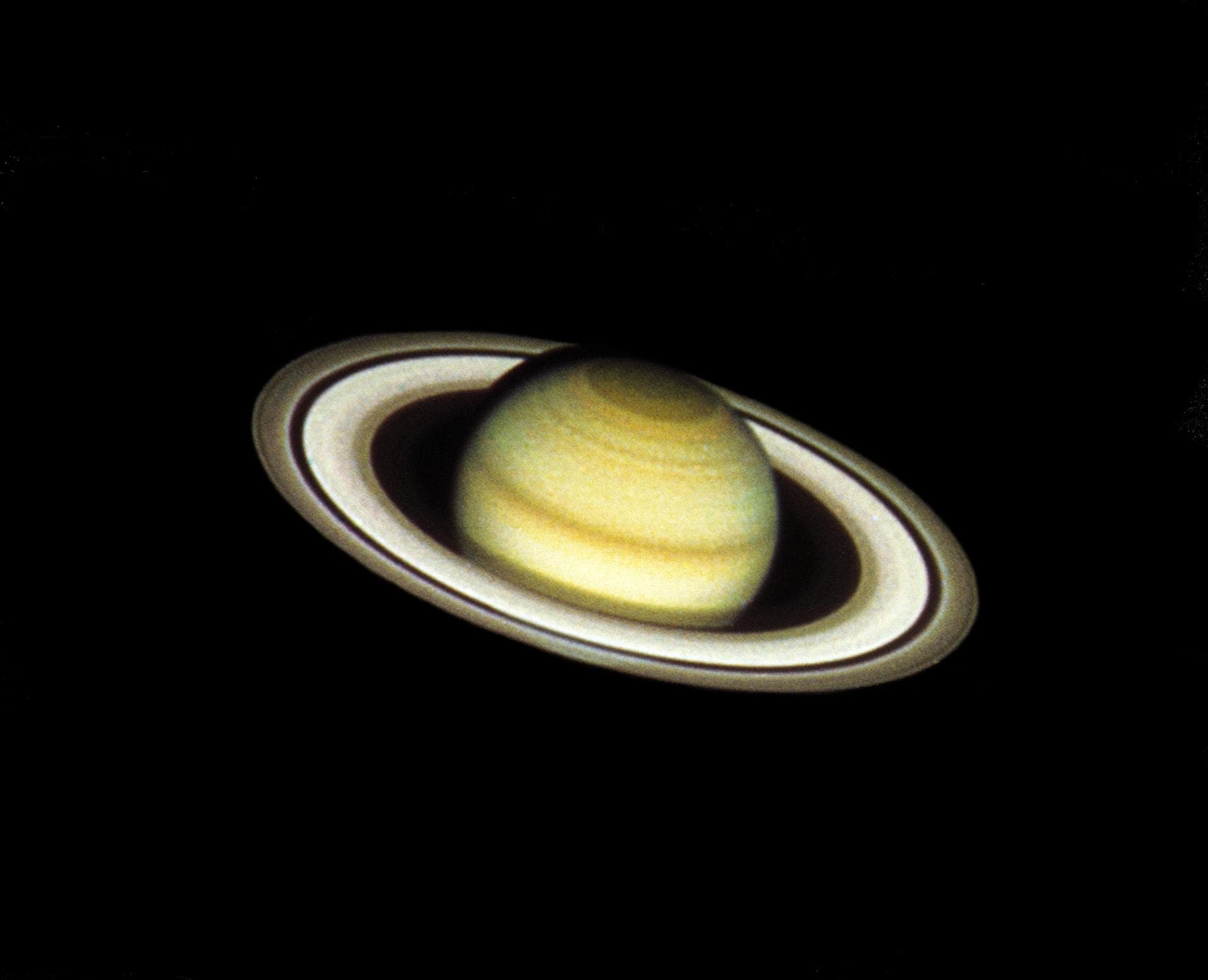 This color image of Saturn was taken with the Hubble Space Telescope's (HST's) Wide Field Camera (WFC) at 3:25 am EDT, August 26, 1990, when the planet was at a distance of 2.39 million km (360 millio