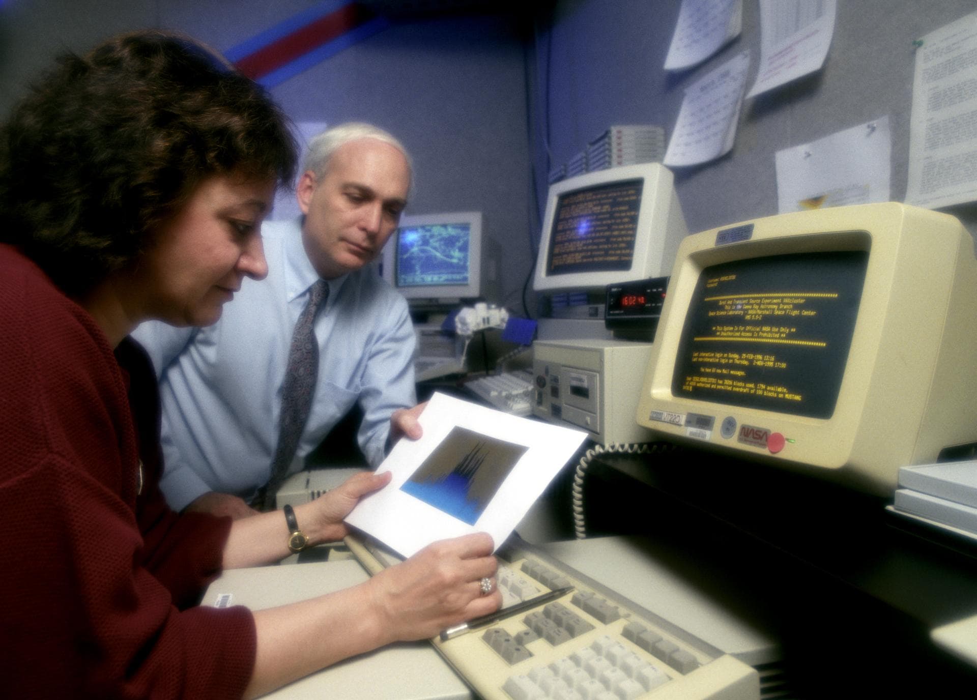 In this photograph, Dr. Gerald Fishman of the Marshall Space Flight Center (MSFC), a principal investigator of the Compton Gamma-Ray Observatory's (GRO's) instrument, the Burst and Transient Source Ex