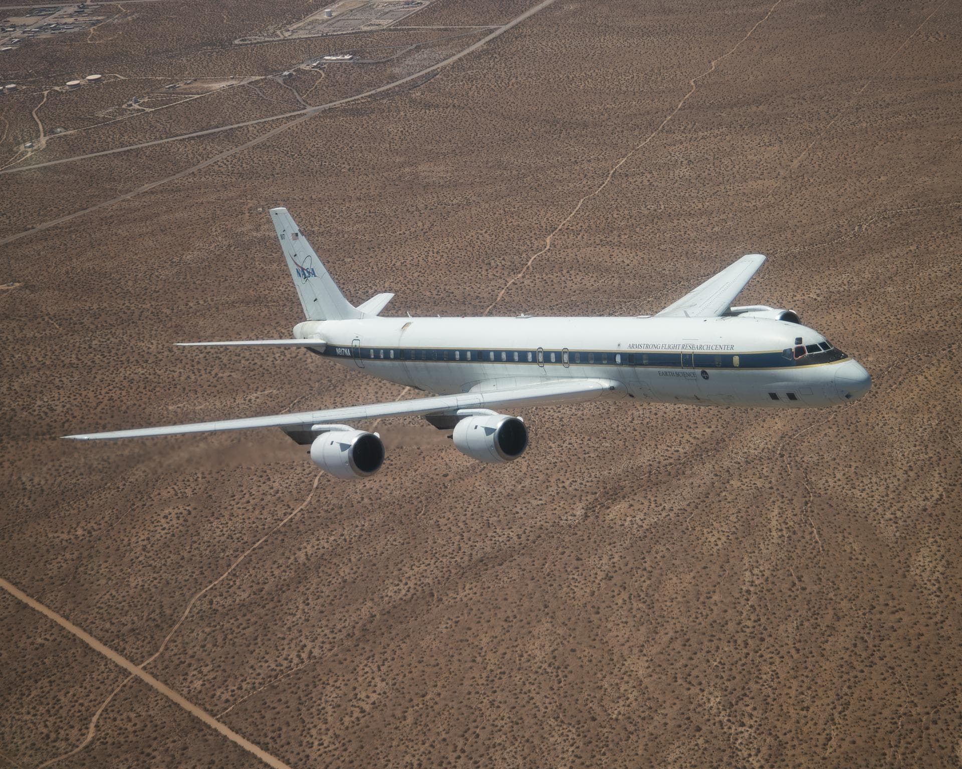 The DC-8 flies for the last time from NASA’s Armstrong Flight Research Center Building 703 in Palmdale, California, before it retires to Idaho State University in Pocatello, Idaho. The DC-8 will provi