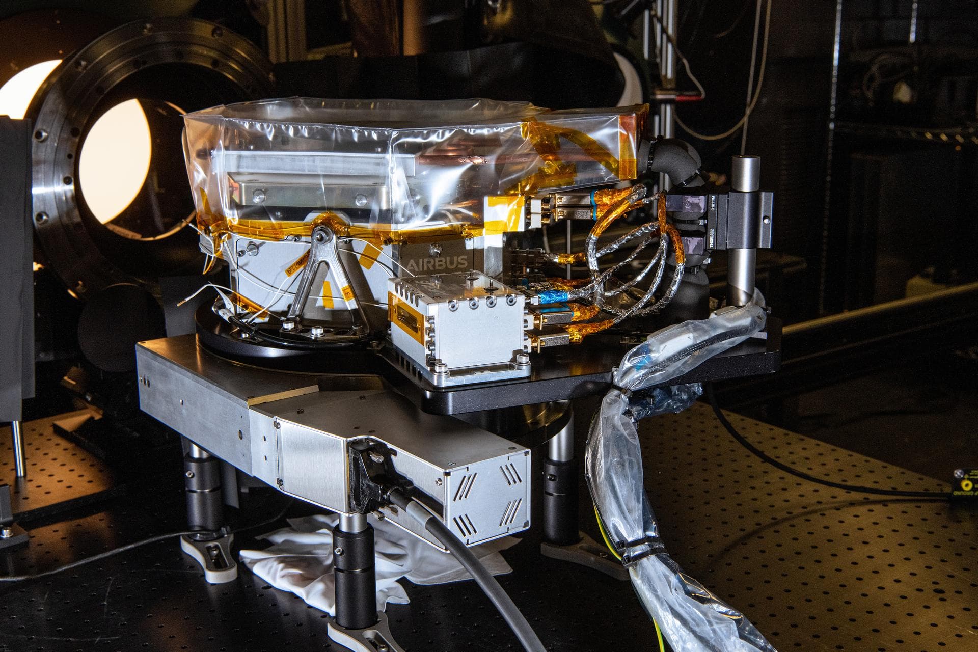The SPEXone instrument undergoes Polarimetric Calibration at NASA's Goddard Space Flight Center in Greenbelt,Maryland on April 8th, 2021. SPEXone is one of three instruments on NASA's Plankton, Aeroso