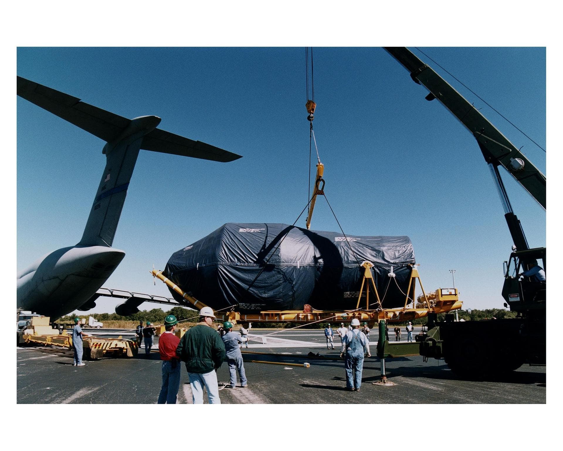 The Centaur upper stage of the Titan IV expendable launch vehicle that will propel the Cassini spacecraft to Saturn and its moon Titan is transported from the Skid Strip at Cape Canaveral Air Station 