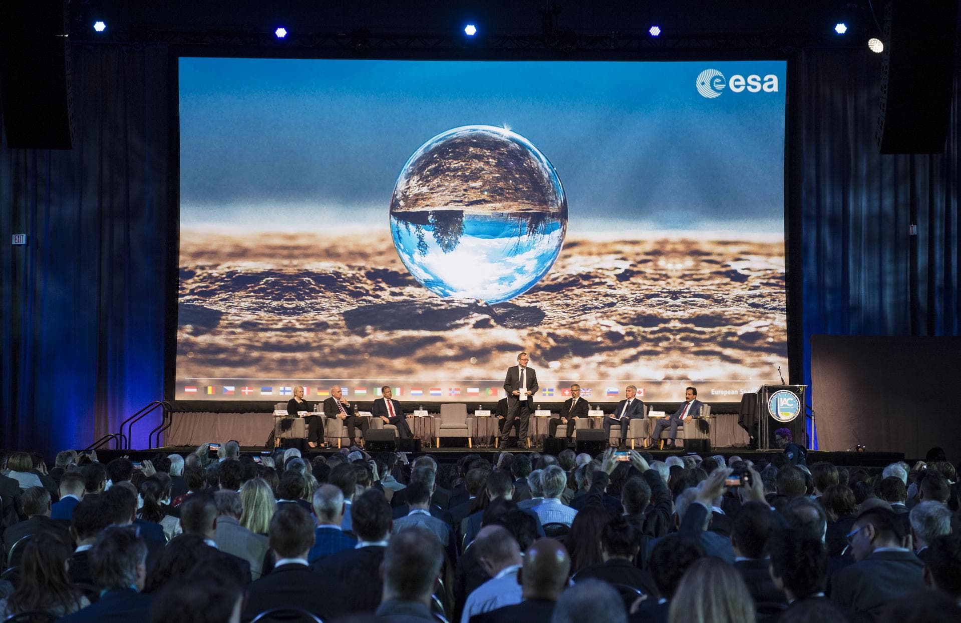 Johann-Dietrich Woerner, Director General of ESA (European Space Agency), speaks during the Heads of Agency Plenary of the 70th International Astronautical Congress, Monday, Oct. 21, 2019 at the Walte