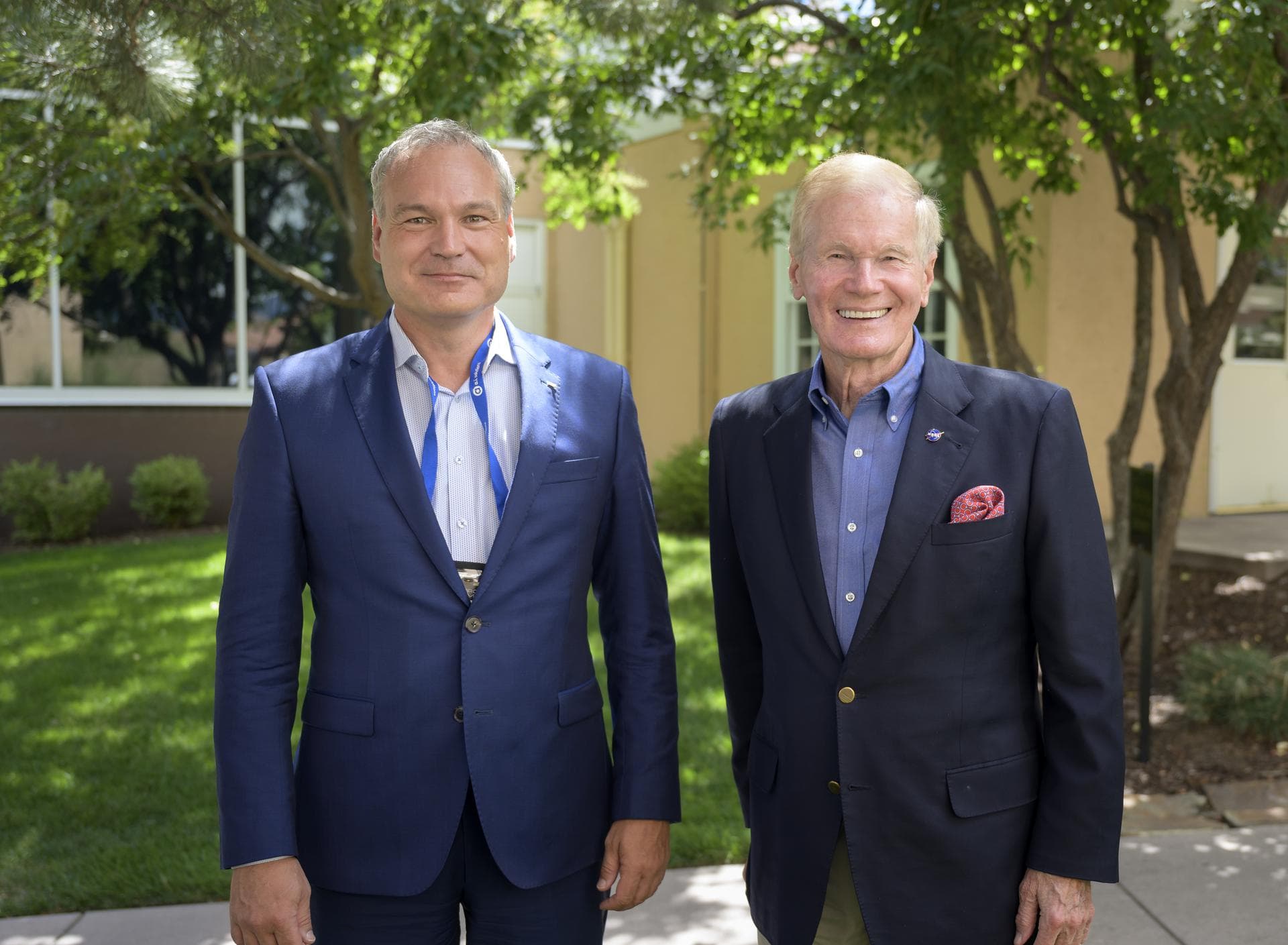 NASA Administrator Bill Nelson, right, meets with Dr. Walther Pelzer, Member of the German Aerospace Center (DLR) Executive Board, Head of the German Space Agency at DLR in a bilateral meeting during