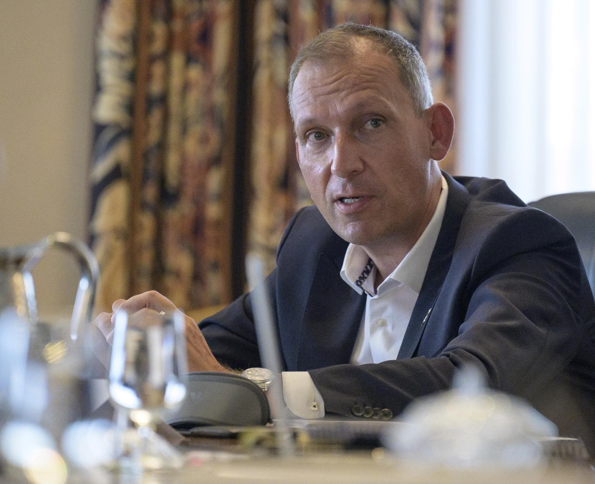NASA Associate Administrator for Science Thomas Zurbuchenlistens during a bilateral meeting with Dr. Walther Pelzer, Member of the German Aerospace Center (DLR) Executive Board, Head of the German Spa