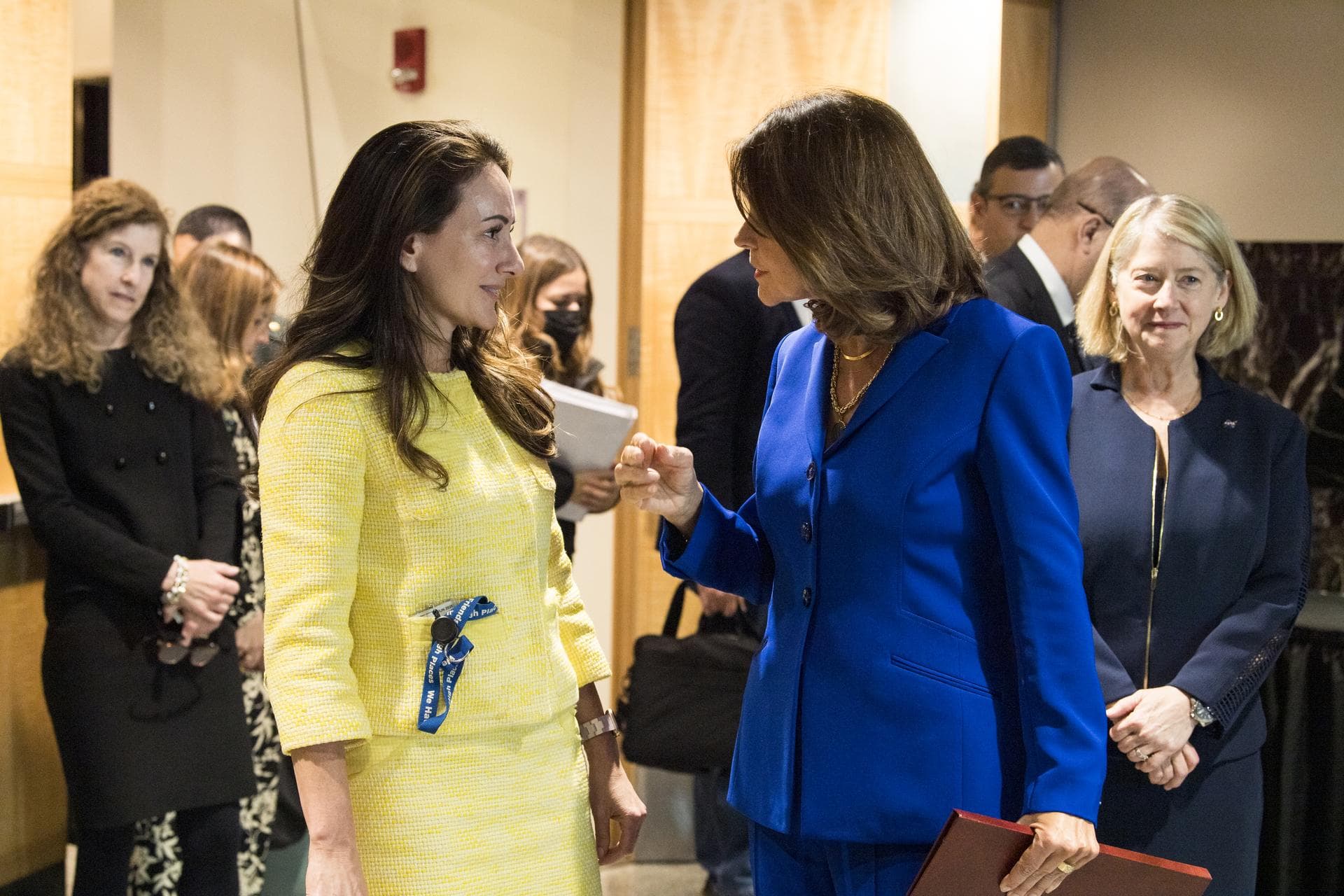 NASA Chief of Staff, Susie Perez Quinn, speaks with Colombian Vice President and Foreign Minister, Marta Lucía Ramírez, after she signed the Artemis Accords, Tuesday, May 10, 2022, at NASA Headquarter