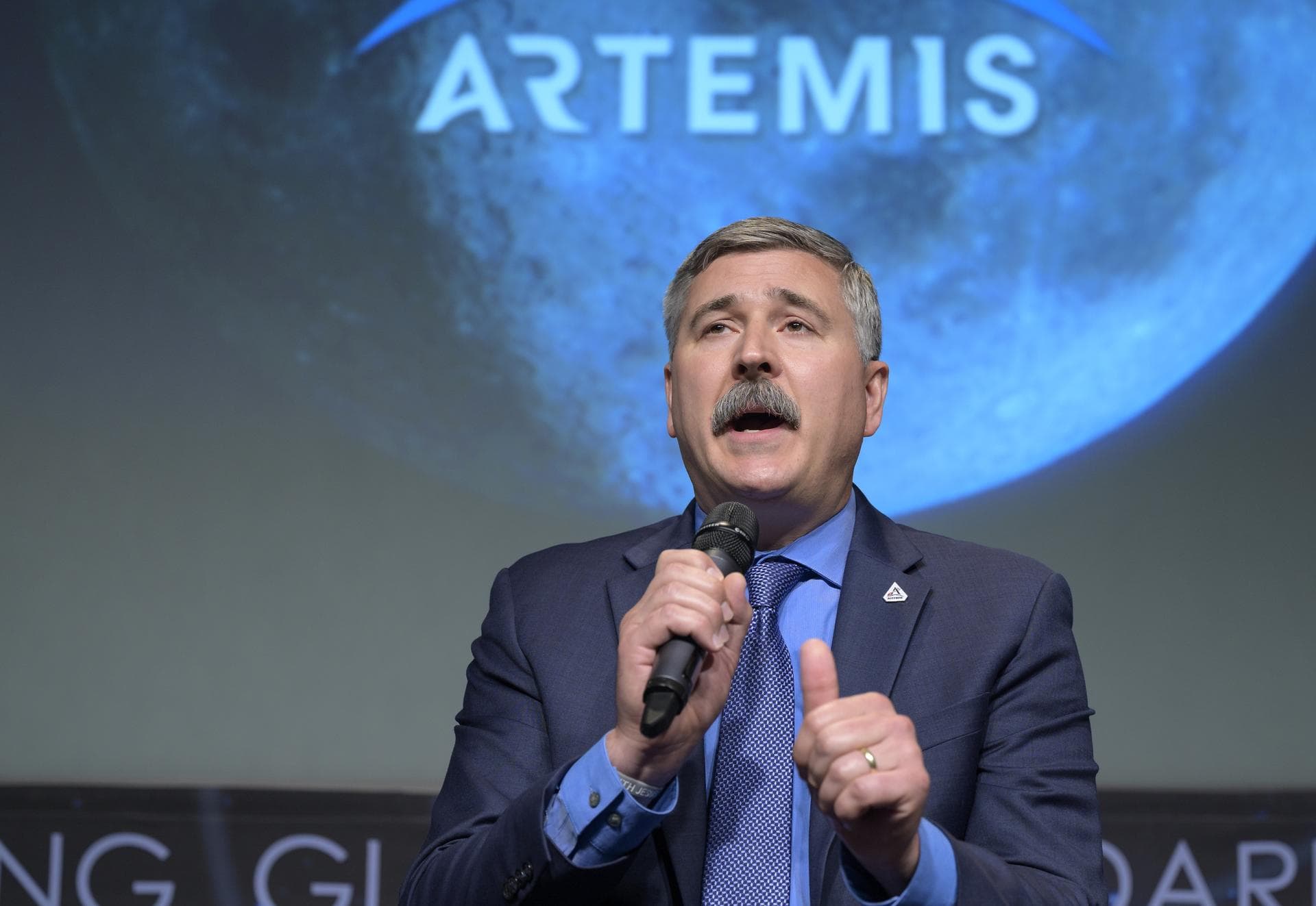 Mike Sarafin, Artemis I mission manager at NASA Headquarters speaks during a NASA briefing on the Artemis I Moon mission, Wednesday, Aug. 3, 2022, at the Mary W. Jackson NASA Headquarters building in 
