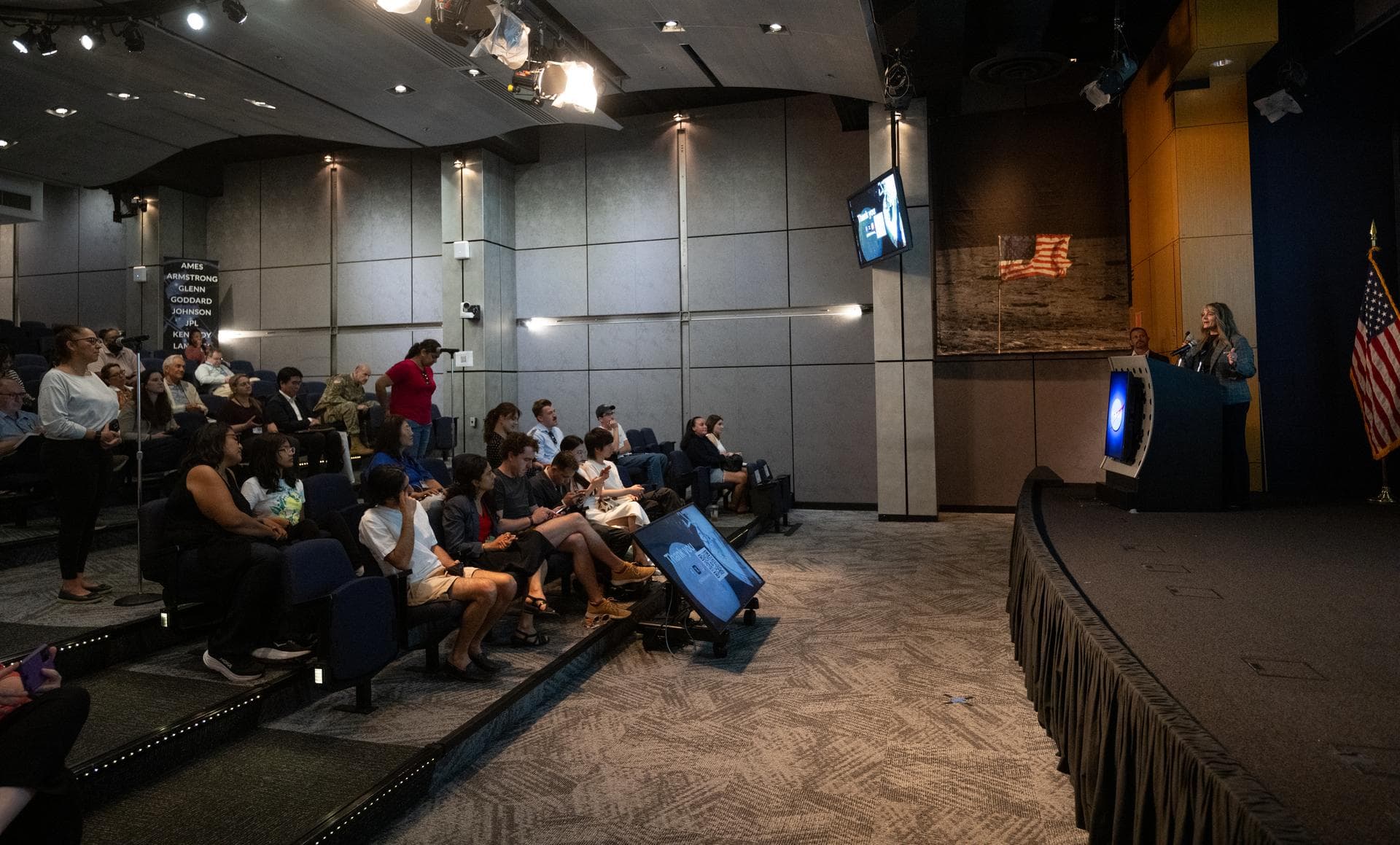 Dr. Lisa Carnell, director of NASA’s Biological and Physical Sciences Division, answers a question from the audience during a Frontiers Forum talk titled “Revolutionizing Medicine – In Space,” Wednesd