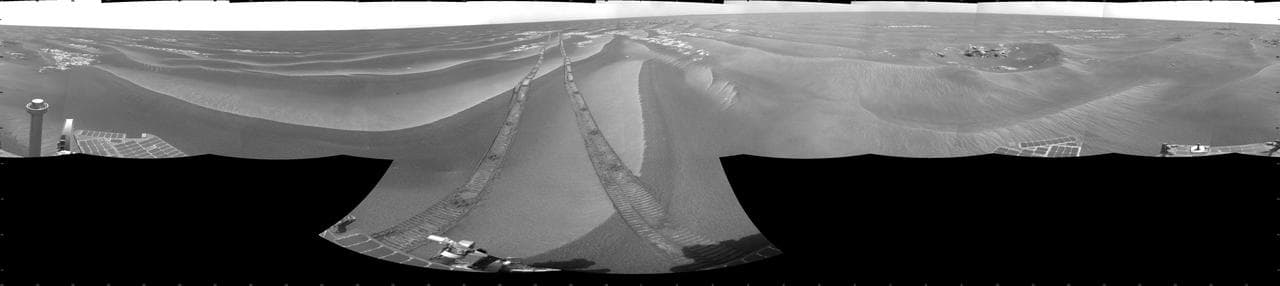 NASA Opportunity had driven 62.5 meters 205 feet that sol, southward away from an outcrop called Penrhyn, which the rover had been examining for a few sols, and toward a crater called Adventure. This 