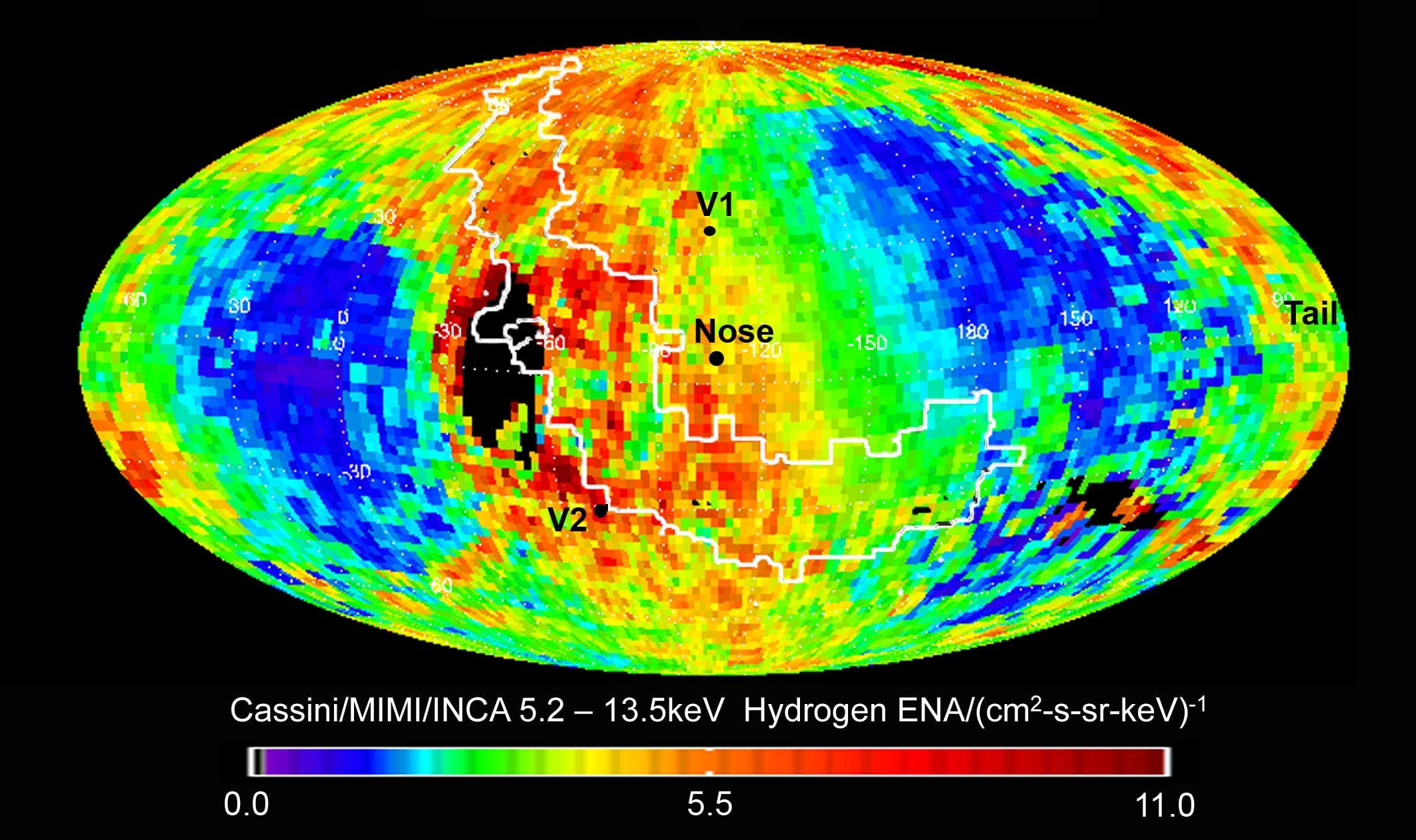 Data from NASA Cassini spacecraft have enabled scientists to create this map of the heliosphere, the bubble of charged particles around our sun. Charged particles stream out from our sun in a phenomen