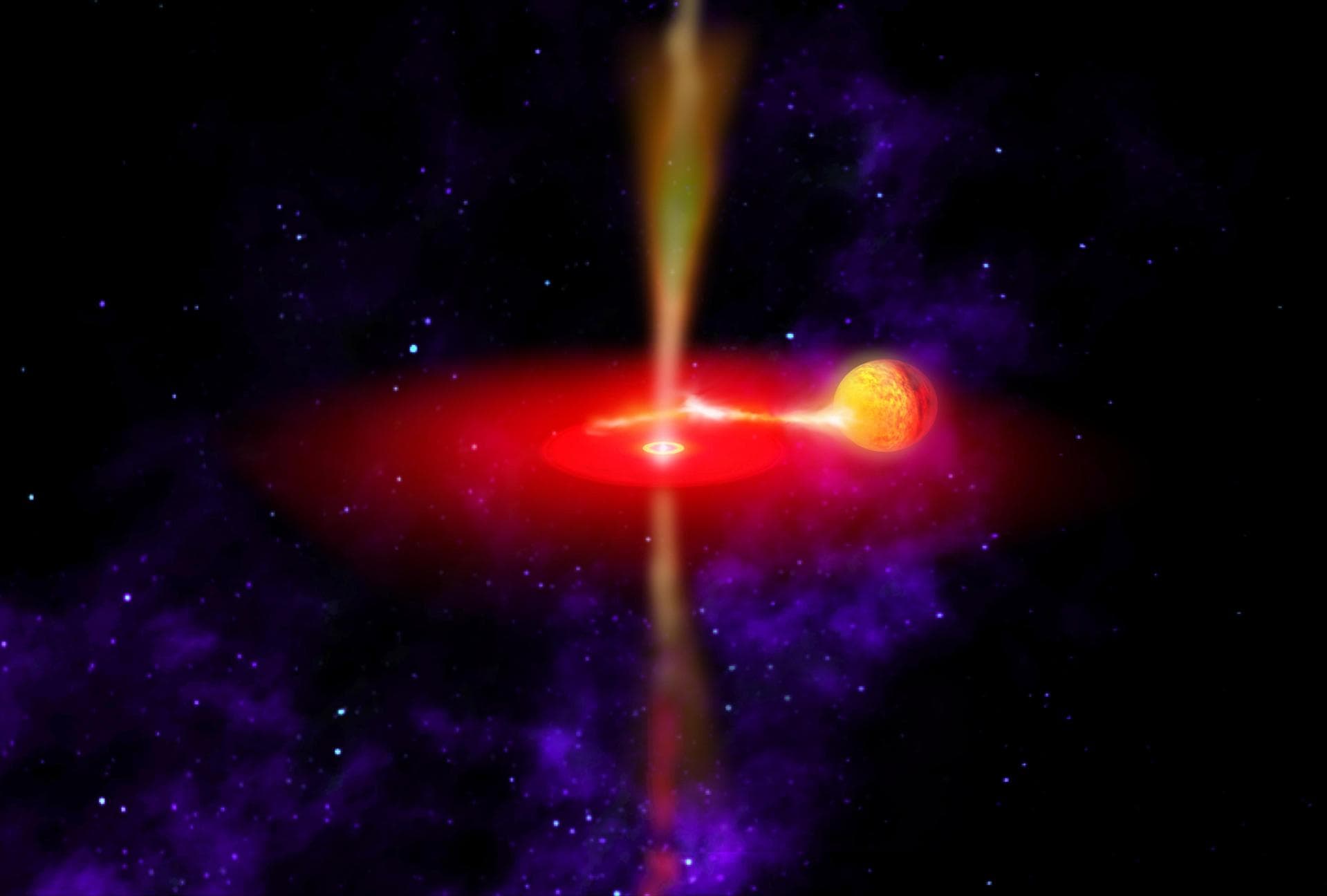 This artist concept illustrates what the flaring black hole called GX 339-4 might look like. Infrared observations from NASA WISE reveal the best information yet on the chaotic and extreme environment
