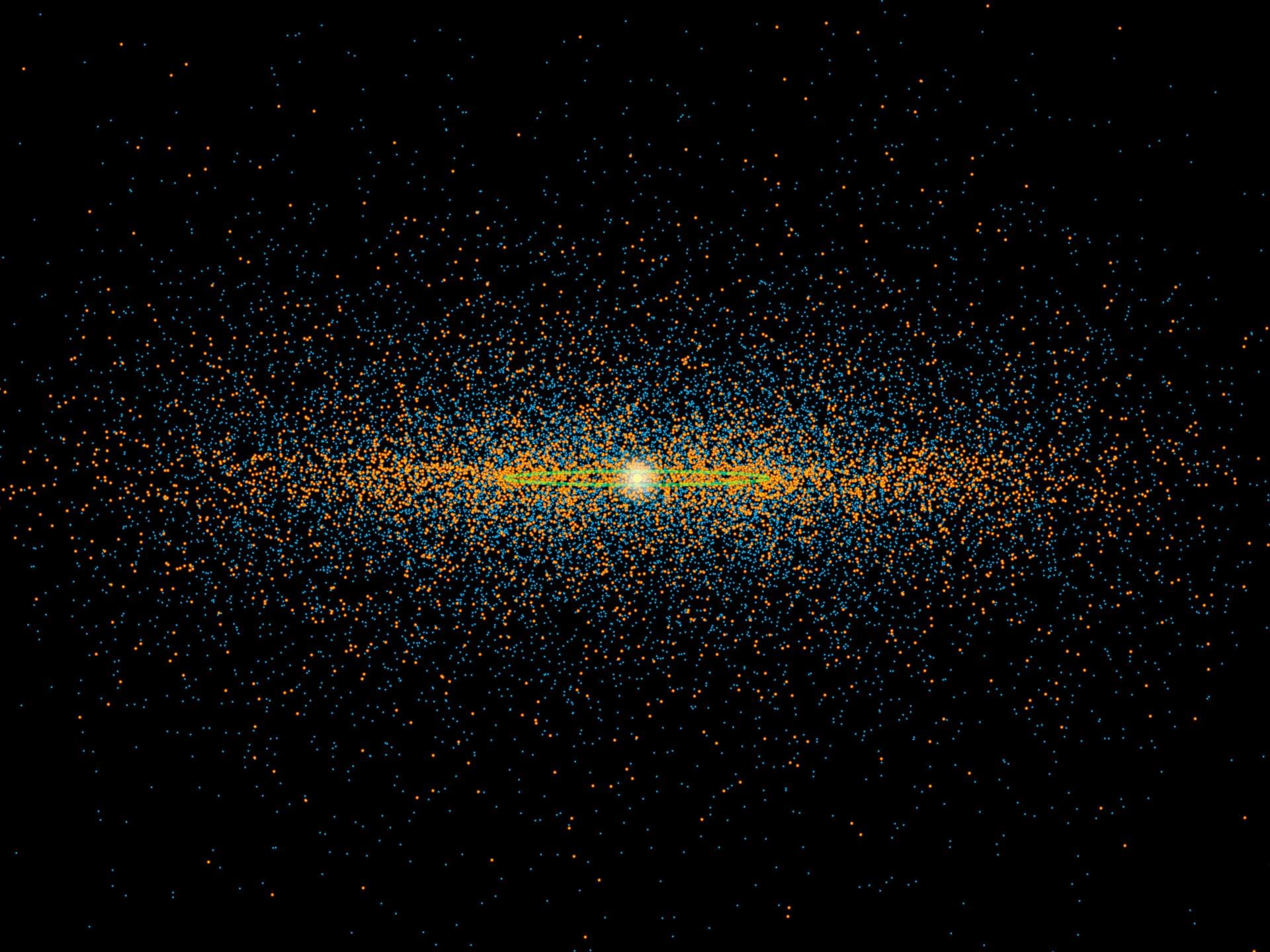 NEOWISE, the asteroid-hunting portion of NASA WISE mission, illustrates the differences between orbits of a typical near-Earth asteroid blue and a potentially hazardous asteroid, or PHA orange. PHAs a