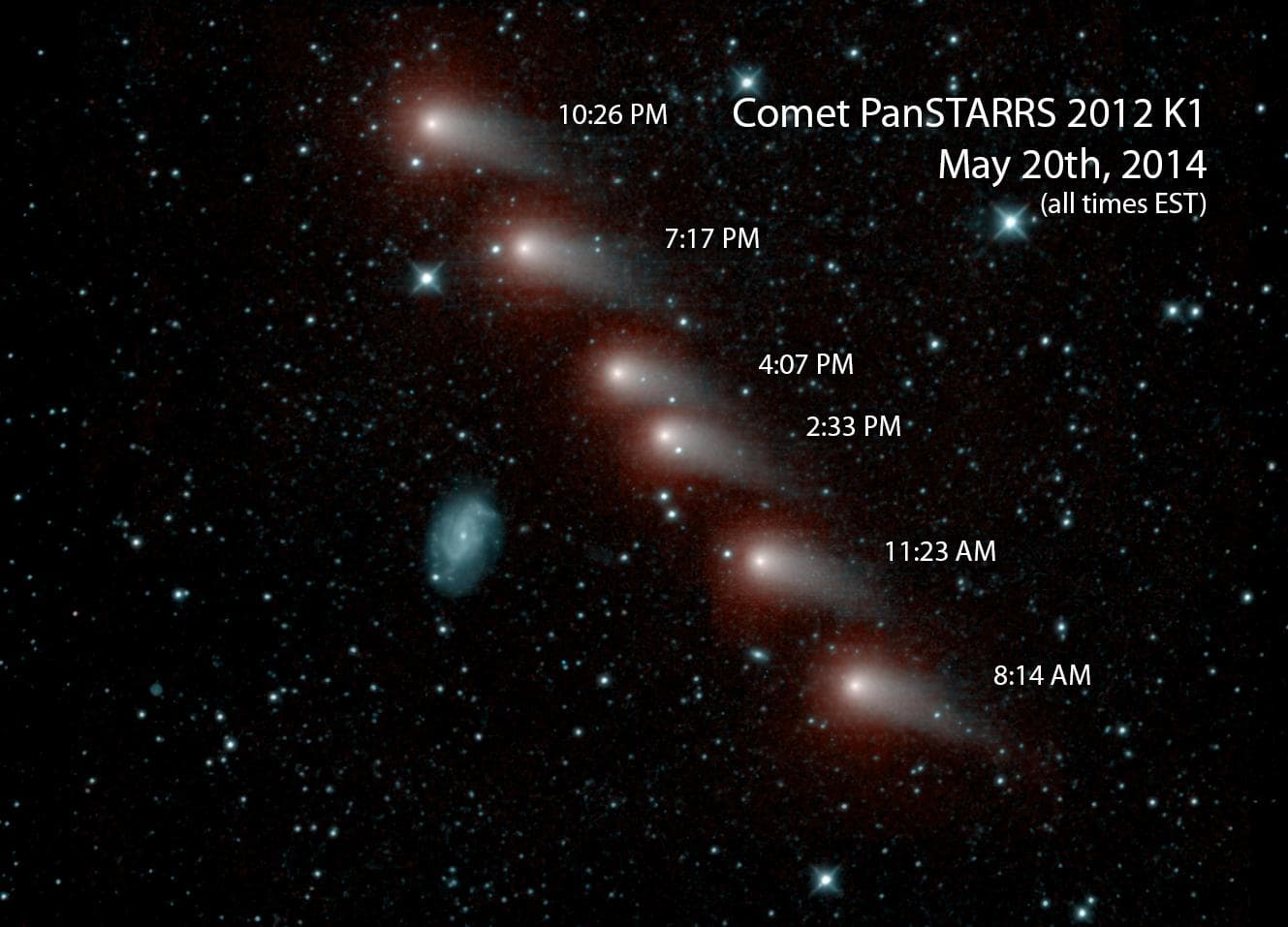 NASA NEOWISE mission captured this series of pictures of comet C/2012 K1 -- also known as comet Pan-STARRS -- as it swept across our skies on May 20, 2014.