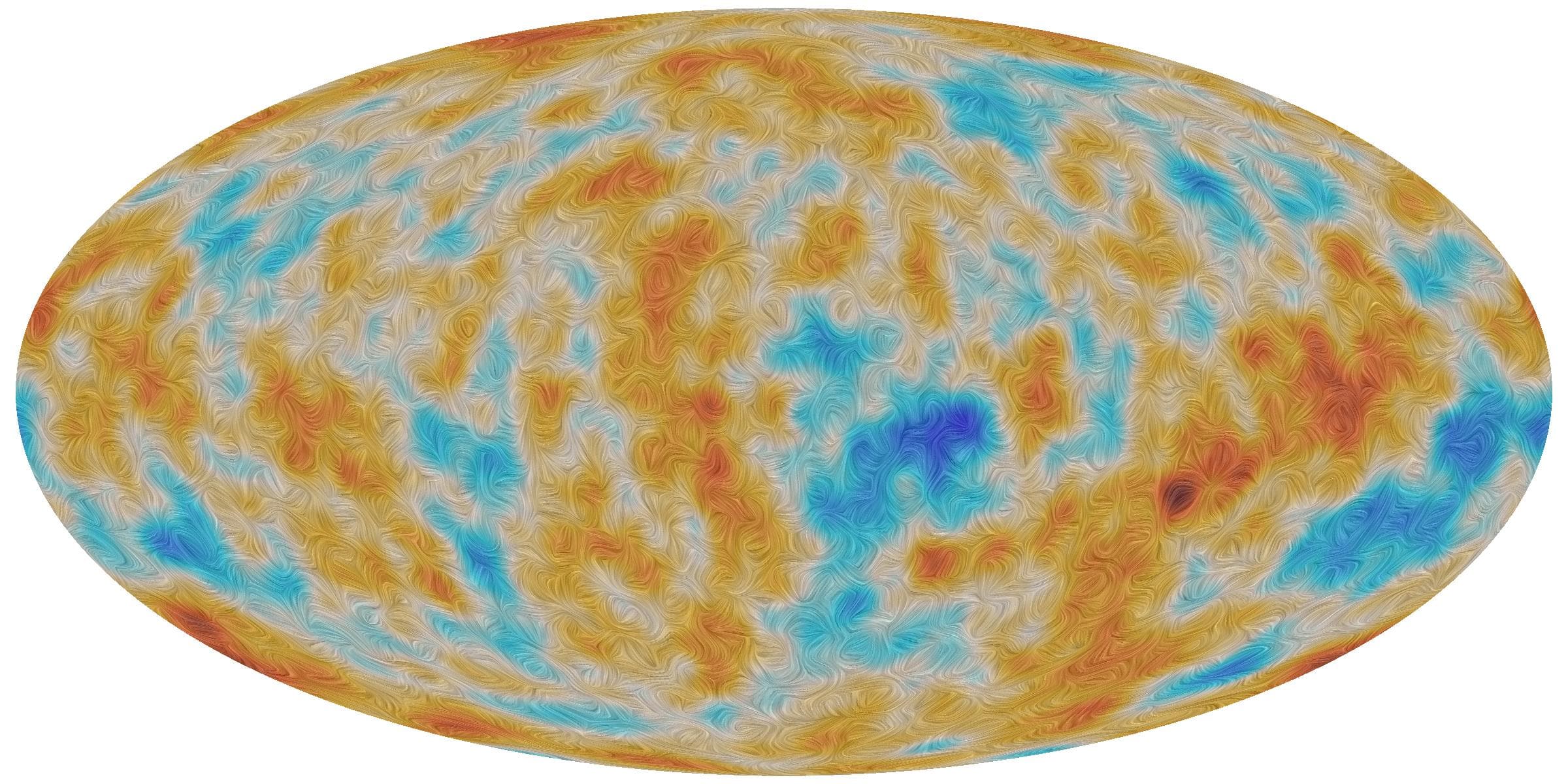 A visualization of the polarization of the Cosmic Microwave Background, or CMB, as detected by ESA Planck satellite over the entire sky.