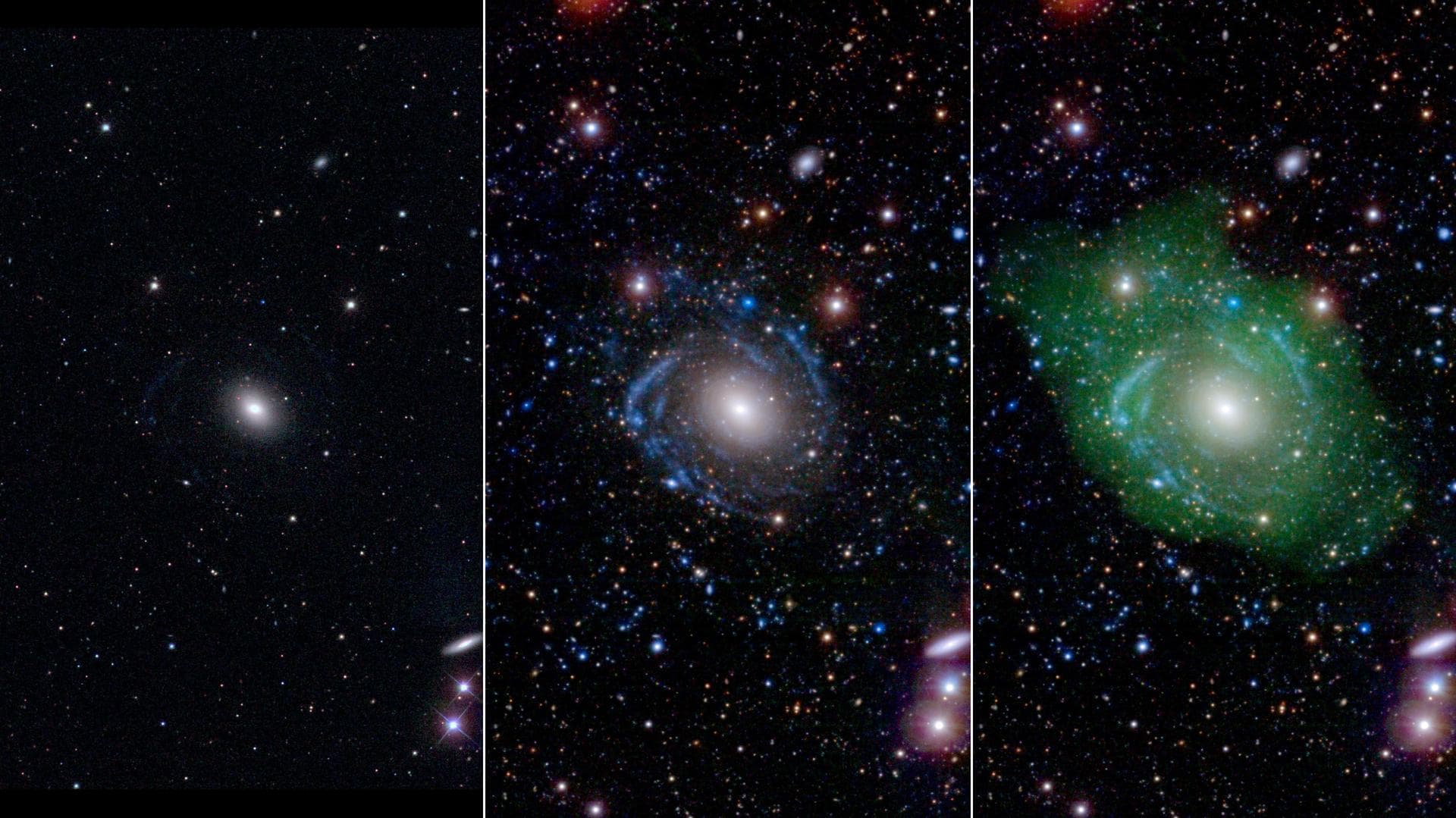 The galaxy UGC 1382 has been revealed to be far larger and stranger than previously thought. Astronomers relied on a combination of ground-based and space telescopes to uncover the true nature of this
