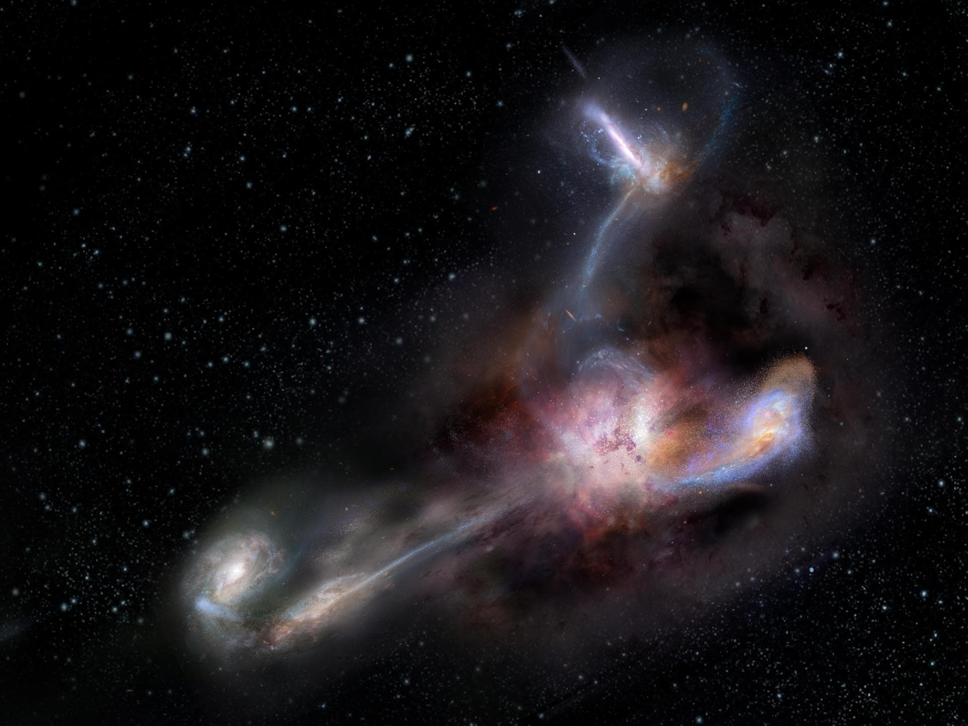 This artist's impression shows galaxy WISE J224607.55-052634.9 (W2246-0526 for short), the most luminous galaxy ever discovered. A new study using data from the Atacama Large Millimeter/submillimeter