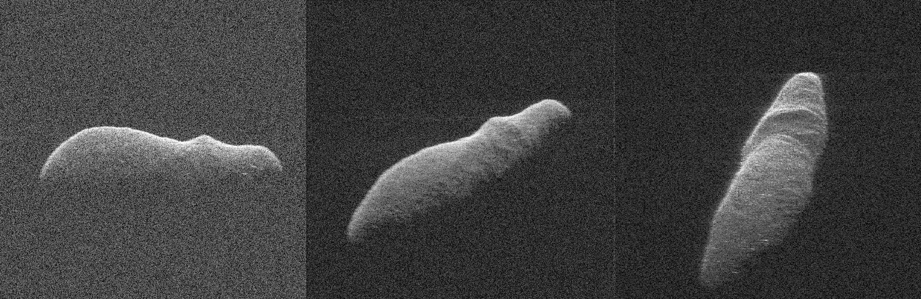 These three radar images of near-Earth asteroid 2003 SD220 were obtained on Dec. 15-17, by coordinating observations with NASA's 230-foot (70-meter) antenna at the Goldstone Deep Space Communications