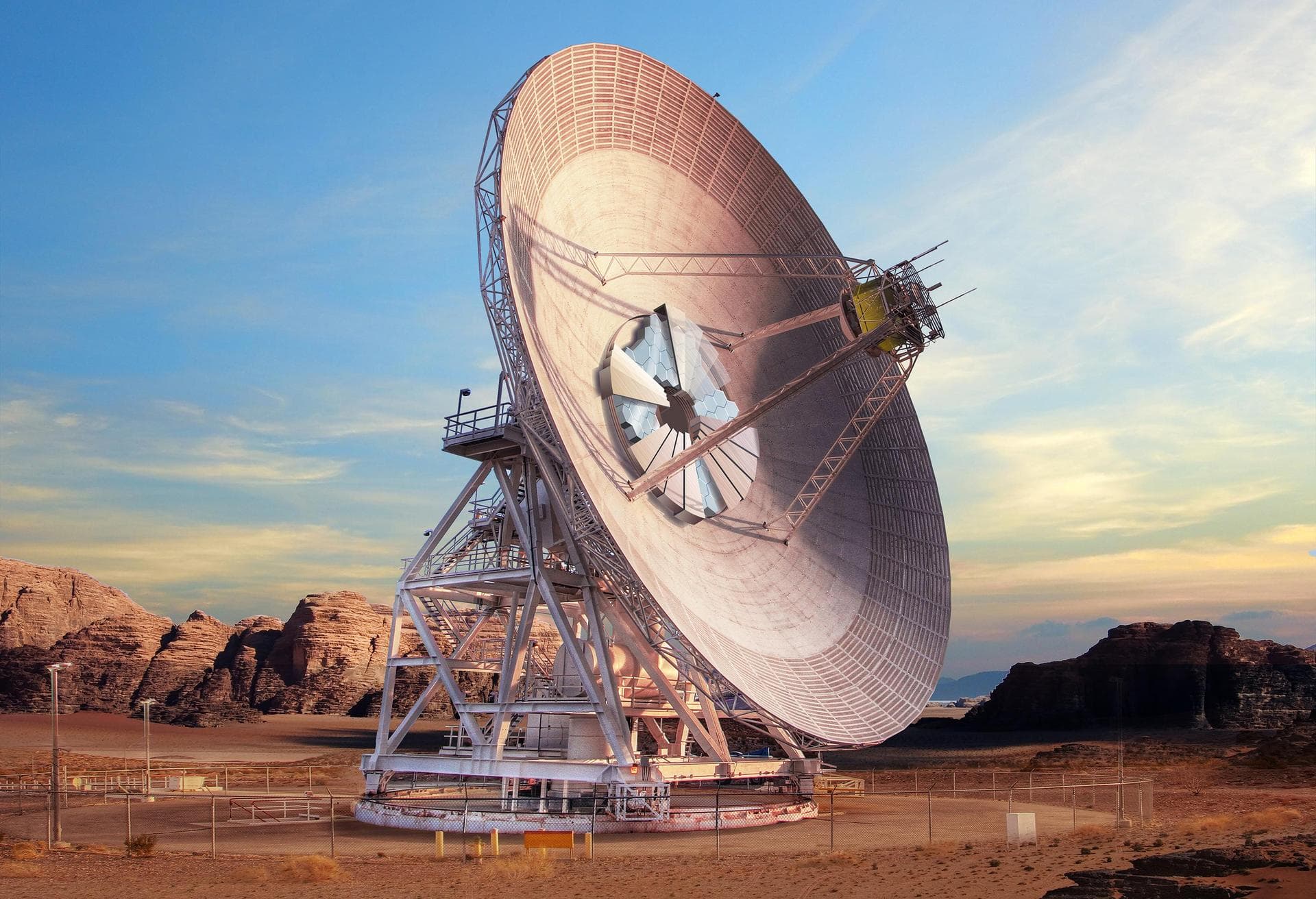 This artist's concept shows what Deep Space Station-23, a new antenna dish at the Deep Space Network's complex in Goldstone, California, will look like when complete in several years. DSS-23 will comm