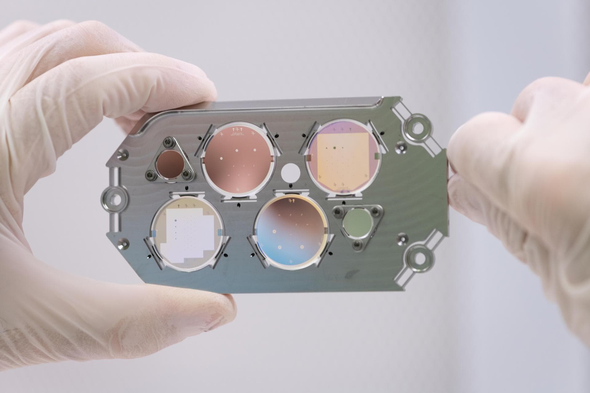 The focal plane mask for the Coronagraph Instrument on NASA's Nancy Grace Roman Space Telescope, shown here, is one of the components used to suppress starlight and reveal planets orbiting a star. Eac
