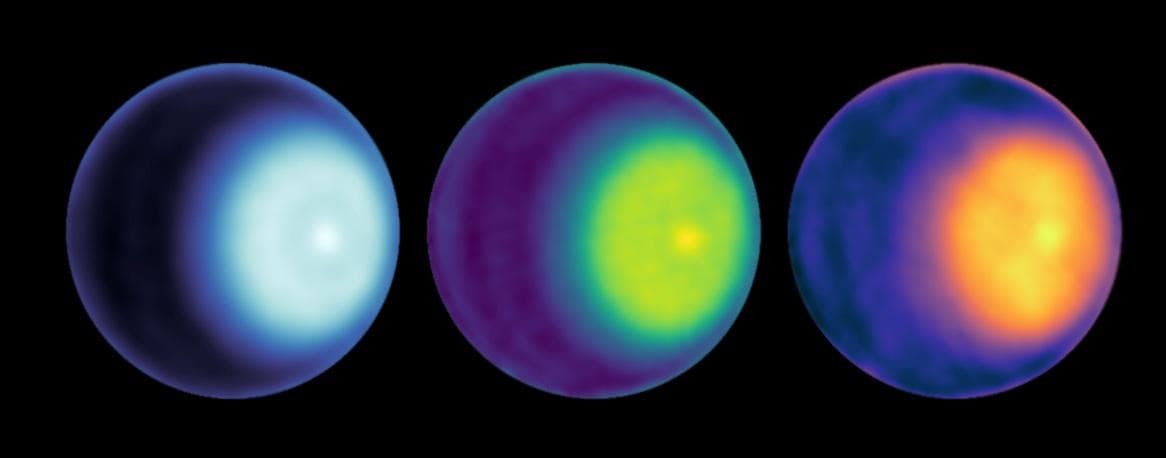 NASA scientists have made the first observation of a polar cyclone on Uranus. Using radio antenna dishes of the Very Large Array in New Mexico, they were able to peer below the methane clouds and dete