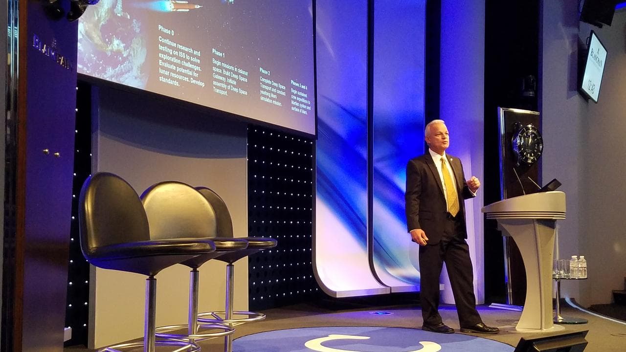 NASA Acting Chief Technologist Douglas Terrier delivers the keynote address at the CodeX Technology Conference  in London on September 29, 2017.