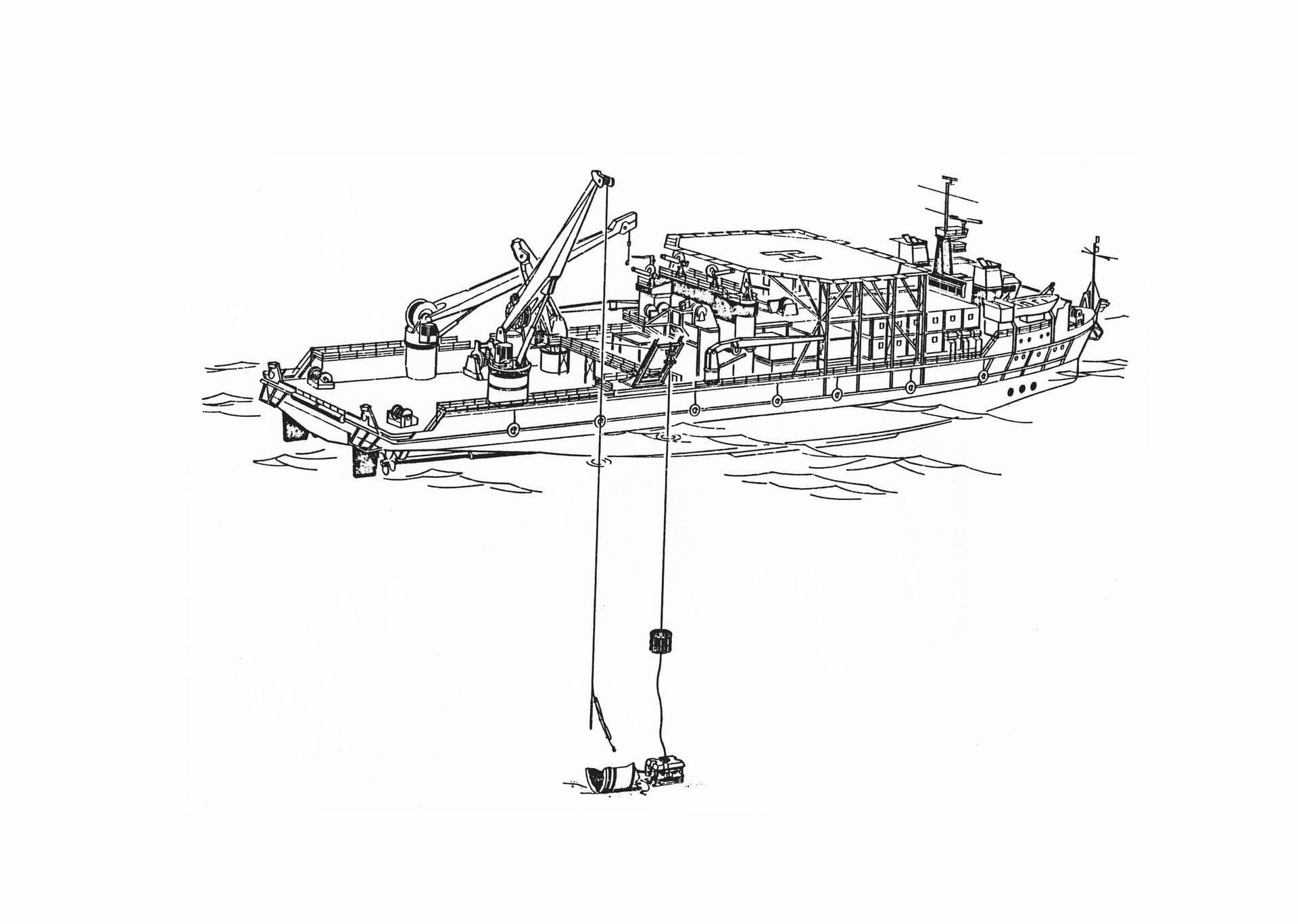S86-30088 (March 1986) --- Salvage operations offshore of Kennedy Space Center, are depicted in this artist’s concept showing a grapple and recovery fixture (left) being directed through the use of a
