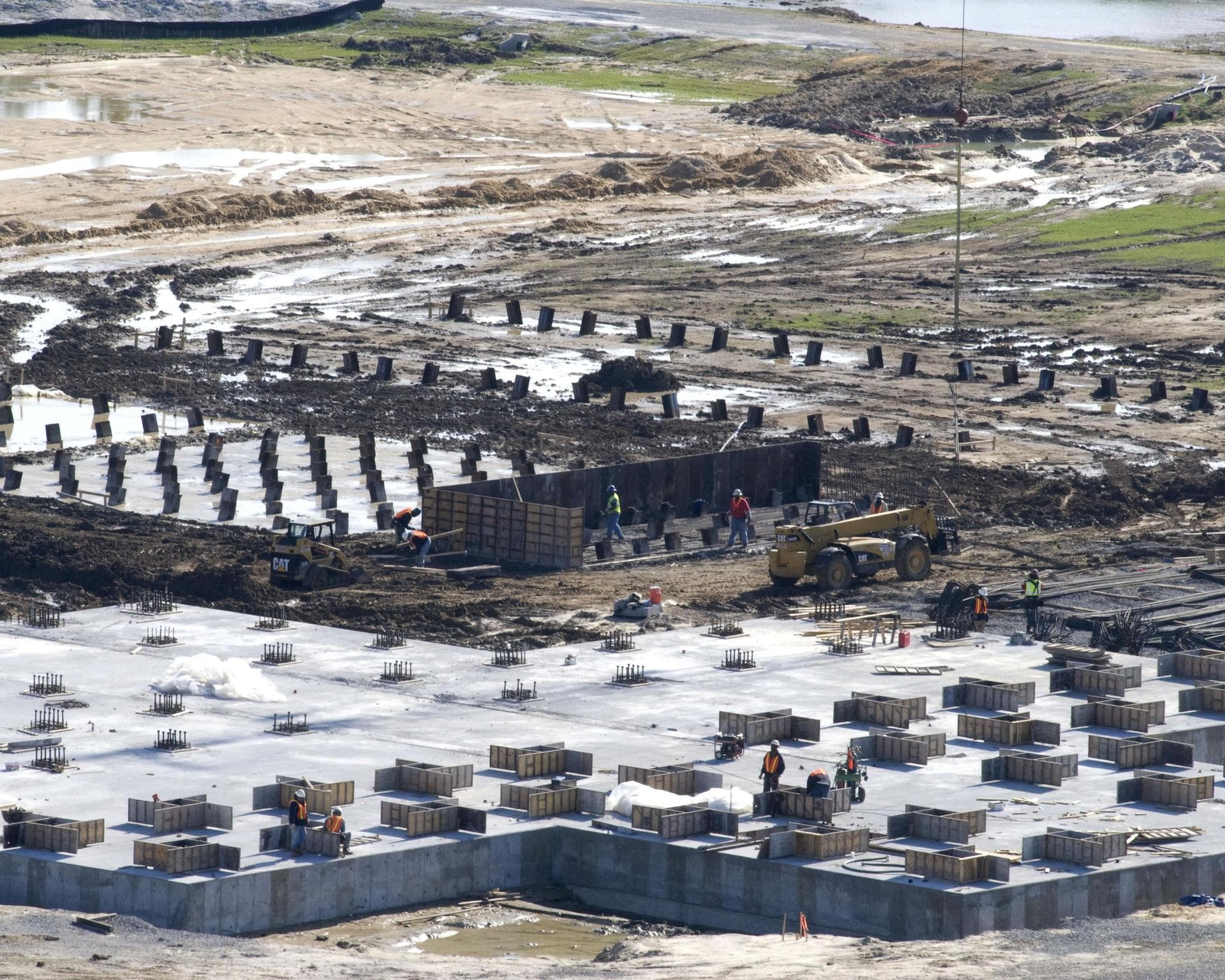 The concrete foundation placed Dec. 18 (foreground) for Stennis Space Center's future A-3 Test Stand has almost completely cured by early January, according to Bo Clarke, NASA's contracting officer te