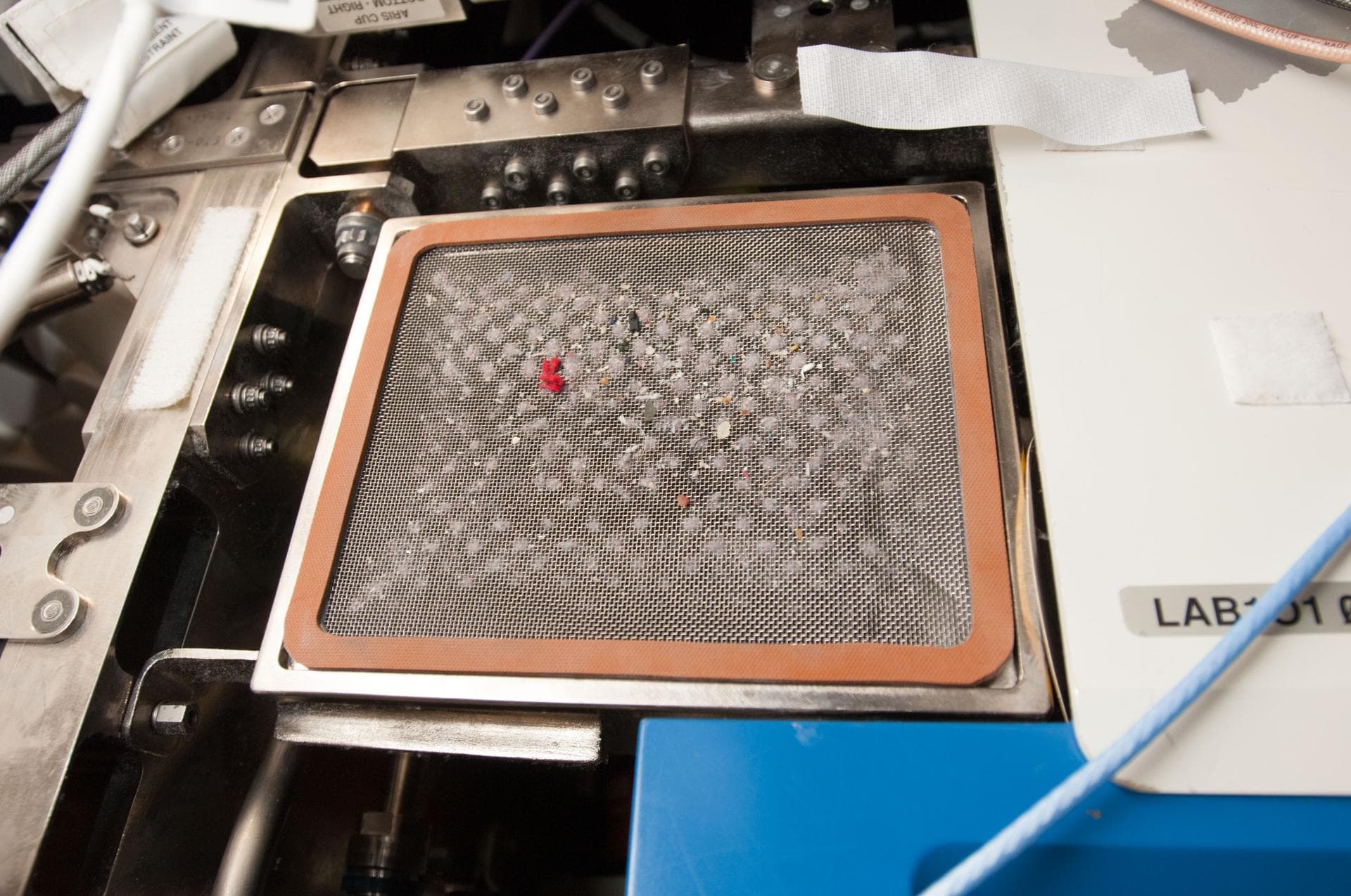 View of filter during cleaning on the Active Rack Isolation System (ARIS).  Photo was taken during Expedition 34.
