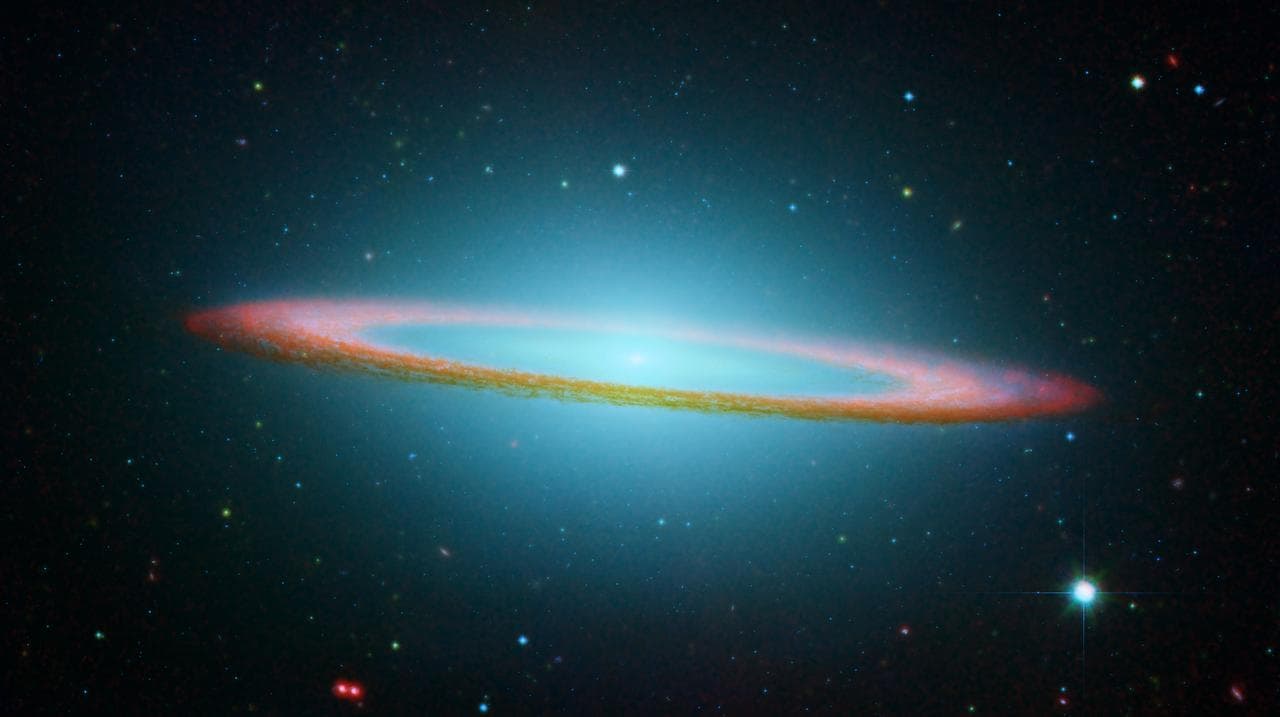 The razor sharp eye of the Hubble Space Telescope (HST) easily resolves the Sombrero galaxy, Messier 104 (M104). 50,000 light-years across, the galaxy is located 28 million light-years from Earth at t