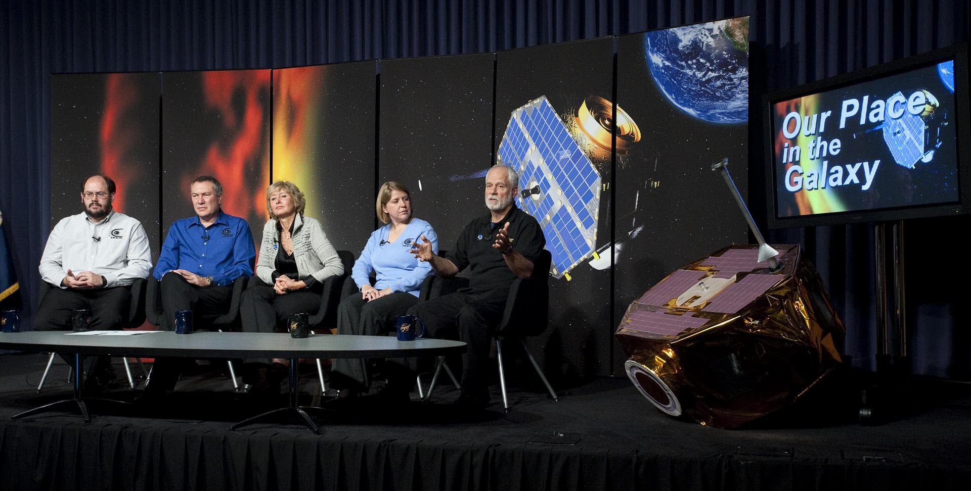 Don Mitchell, far left, Cassini spacecraft instrument scientist, IBEX co-Investigator, Johns Hopkins University Applied Physics Laboratory in Laurel, Md., answers questions on findings made by NASA's