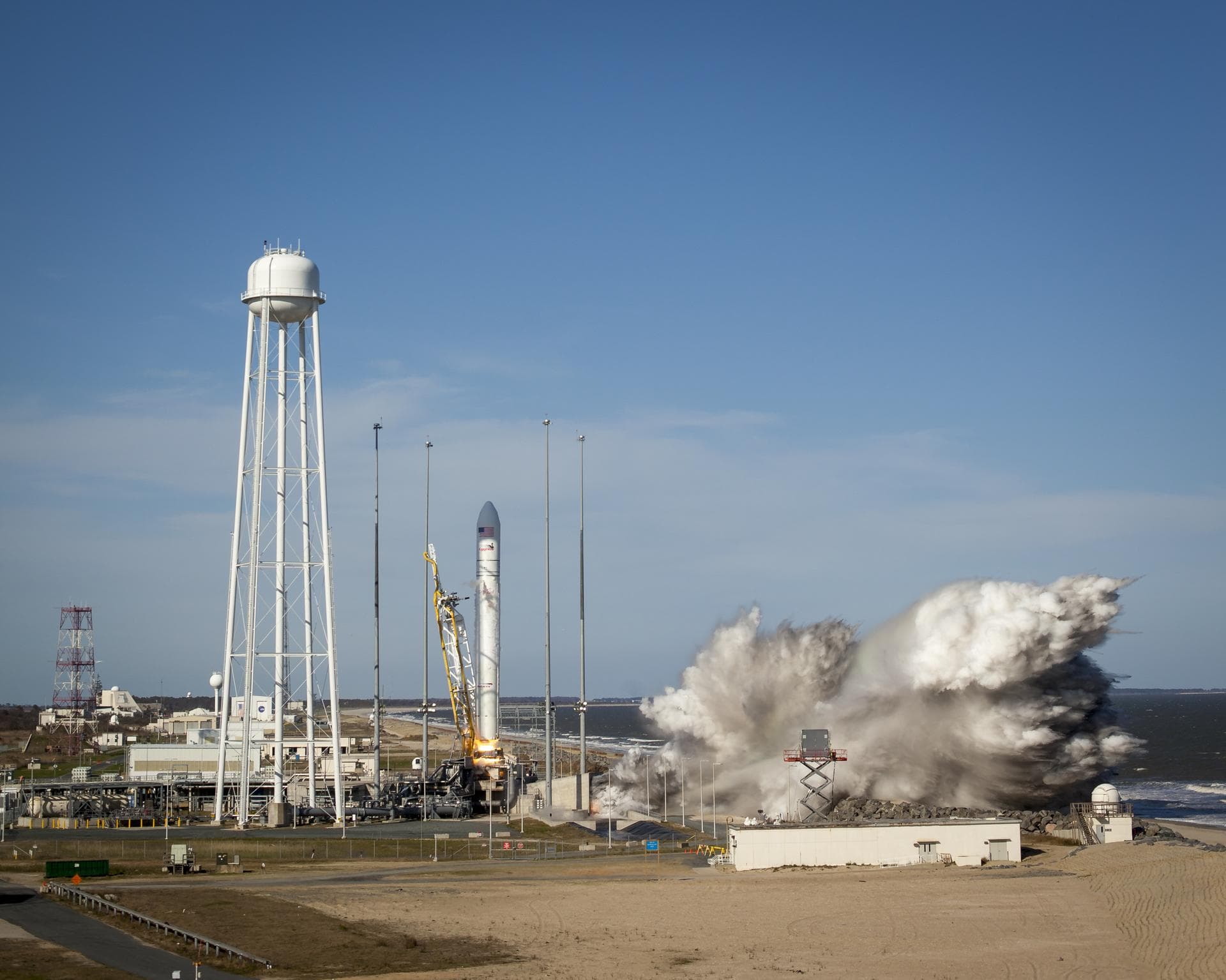 The Orbital Sciences Corporation Antares rocket is seen as it launches from Pad-0A of the Mid-Atlantic Regional Spaceport (MARS) at the NASA Wallops Flight Facility in Virginia, Sunday, April 21, 2013