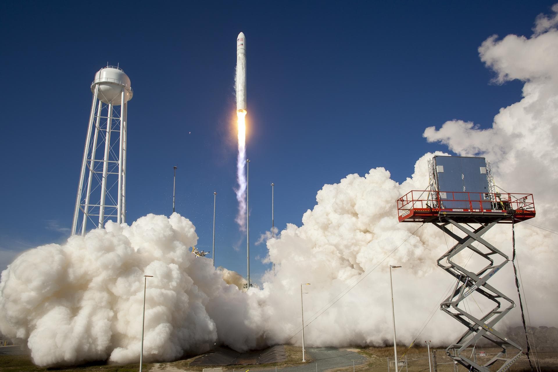 The Orbital Sciences Corporation Antares rocket is seen as it launches from Pad-0A of the Mid-Atlantic Regional Spaceport (MARS) at the NASA Wallops Flight Facility in Virginia, Sunday, April 21, 2013