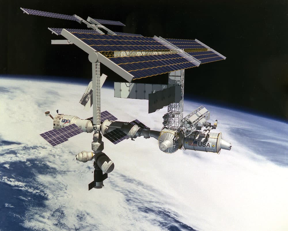 Artist's concept of the final configuration of the International Space Station (ISS) Alpha. The ISS is a multidisciplinary laboratory, technology test bed, and observatory that will provide an unprece