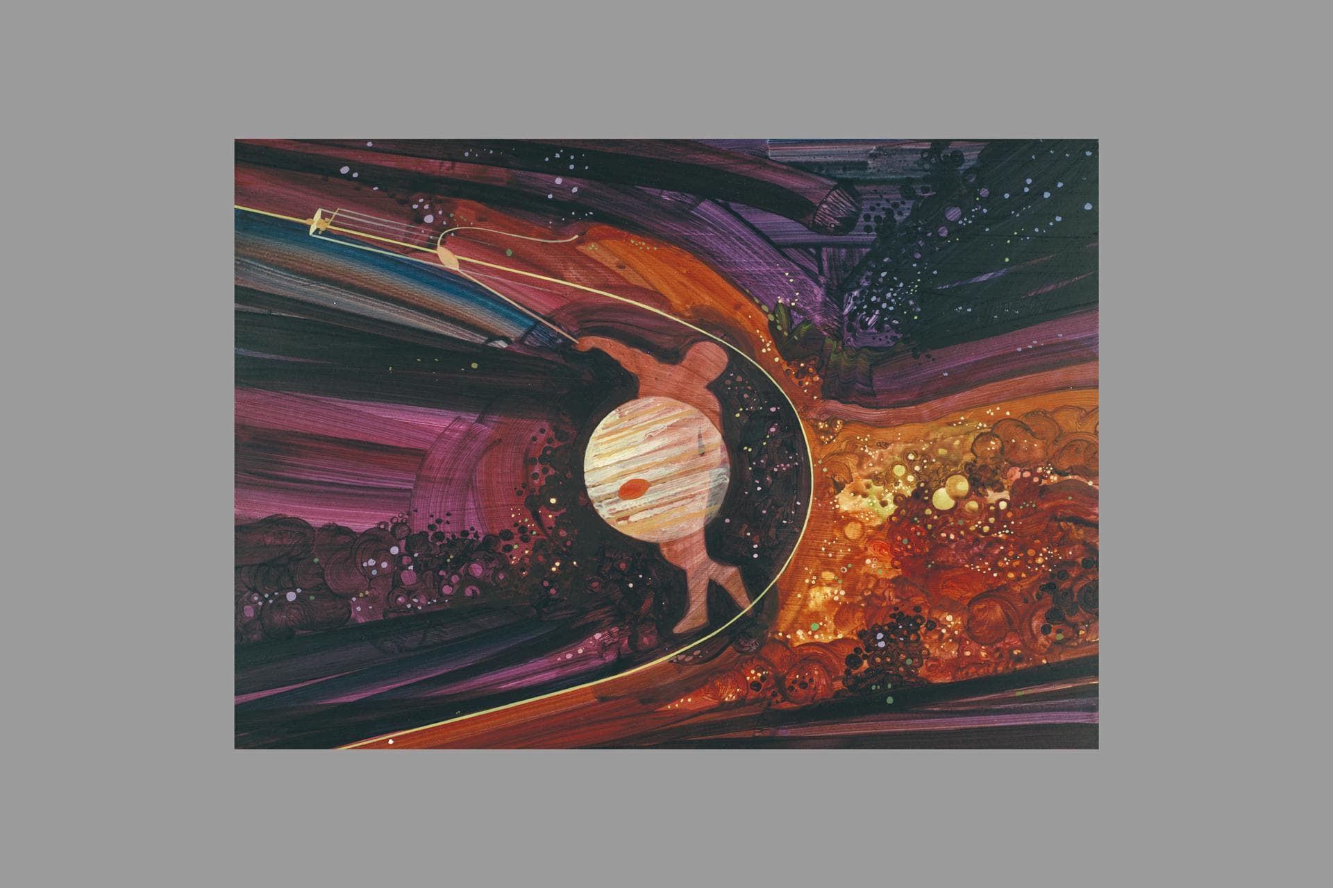 Artist: Rick Guidice Pioneer Jupiter encounters Artwork: The gravity of Jupiter (or of Saturn), coupled with its orbital motion, can be used in a slingshot technique to speed spacecraft to the outer p