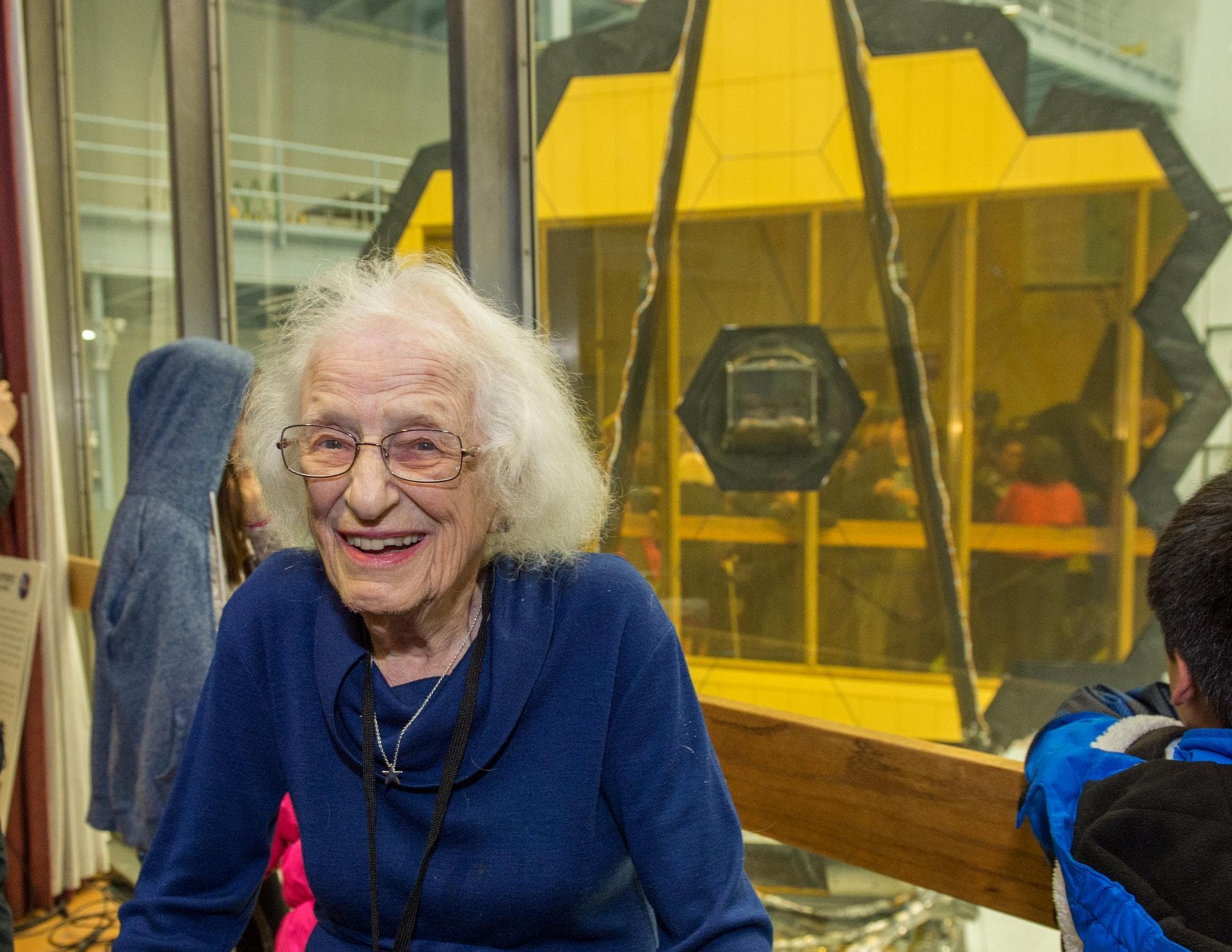 Dr. Nancy Grace Roman visits James Webb Space Telescope (JWST) and the Hubble Project Team.