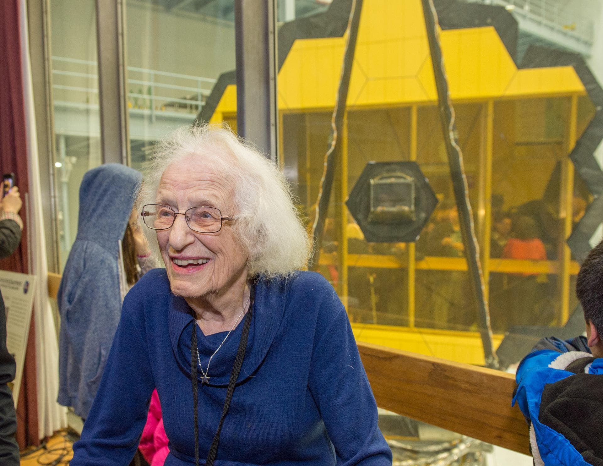 Dr. Nancy Grace Roman visits James Webb Space Telescope (JWST) and the Hubble Project Team.