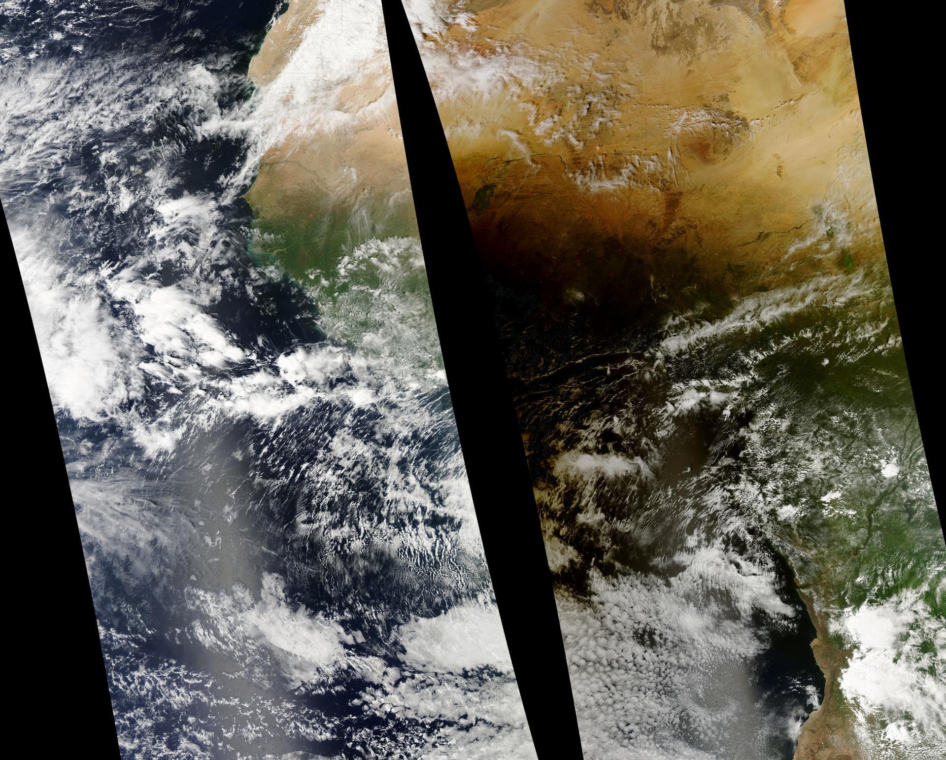 Solar eclipse over western Africa (afternoon overpass) at 14:45 UTC. Satellite: Aqua A rare “hybrid” solar eclipse occurred on 03 November 2013, which began over the western Atlantic Ocean as an ann