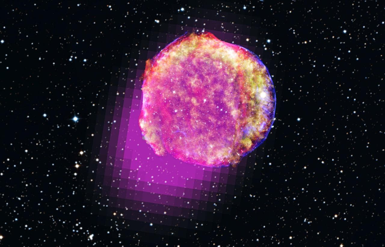 NASA image relase December 13, 2011 Gamma-rays detected by Fermi's LAT show that the remnant of Tycho's supernova shines in the highest-energy form of light. This portrait of the shattered star inclu