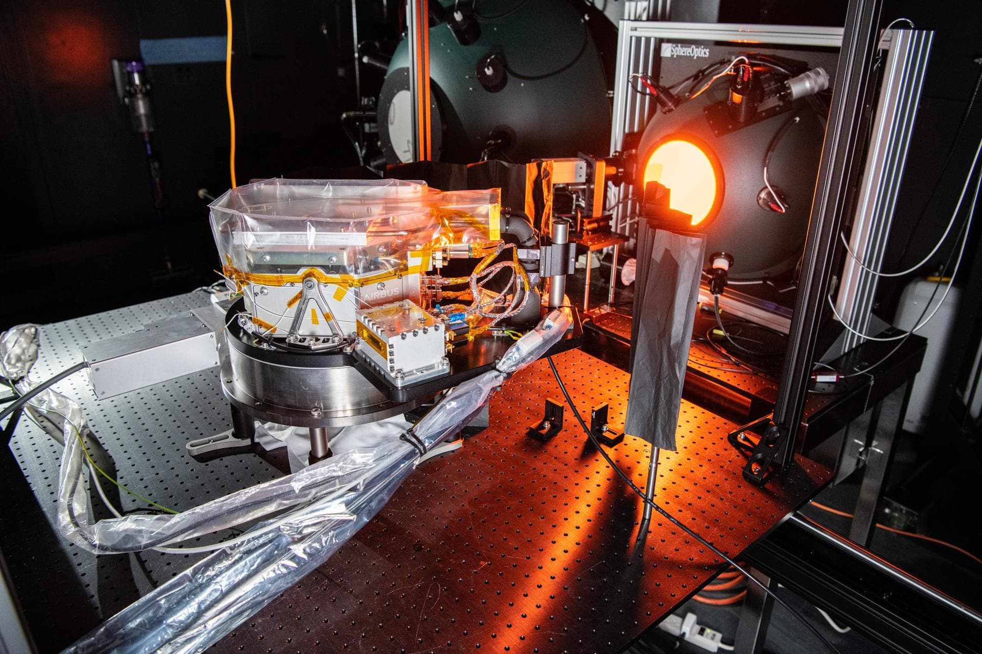 The SPEXone instrument undergoes cross calibration at NASA's Goddard Space Flight Center in Greenbelt,Maryland on April 20th, 2021. SPEXone is one of three instruments on NASA's Plankton, Aerosol, Clo