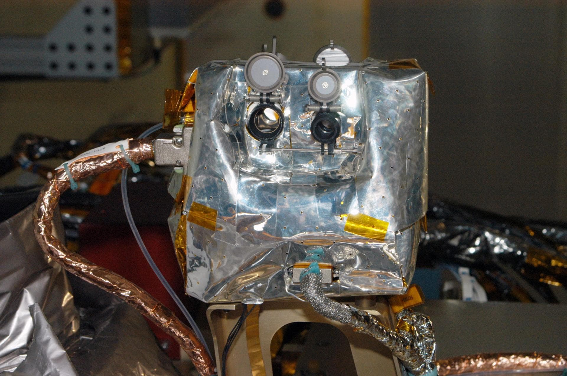 KENNEDY SPACE CENTER, FLA. - At Astrotech Space Operations in Titusville, Fla., the Solar Electron and Proton Telescope (SEPT) is seen on the STEREO observatory "B." SEPT is part of the Solar Energe