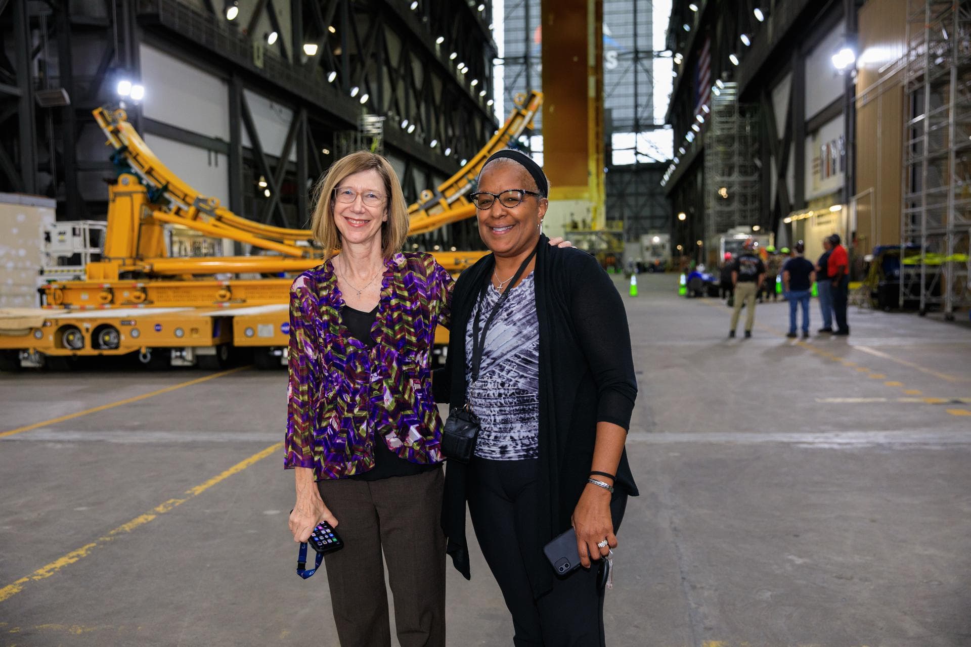 NASA Human Exploration and Operations (HEO) Deputy Associate Administrator Kathy Lueders (left) and HEO Deputy Associate Administrator for Management Altonell “Toni” Mumford (right) visit Kennedy Spac