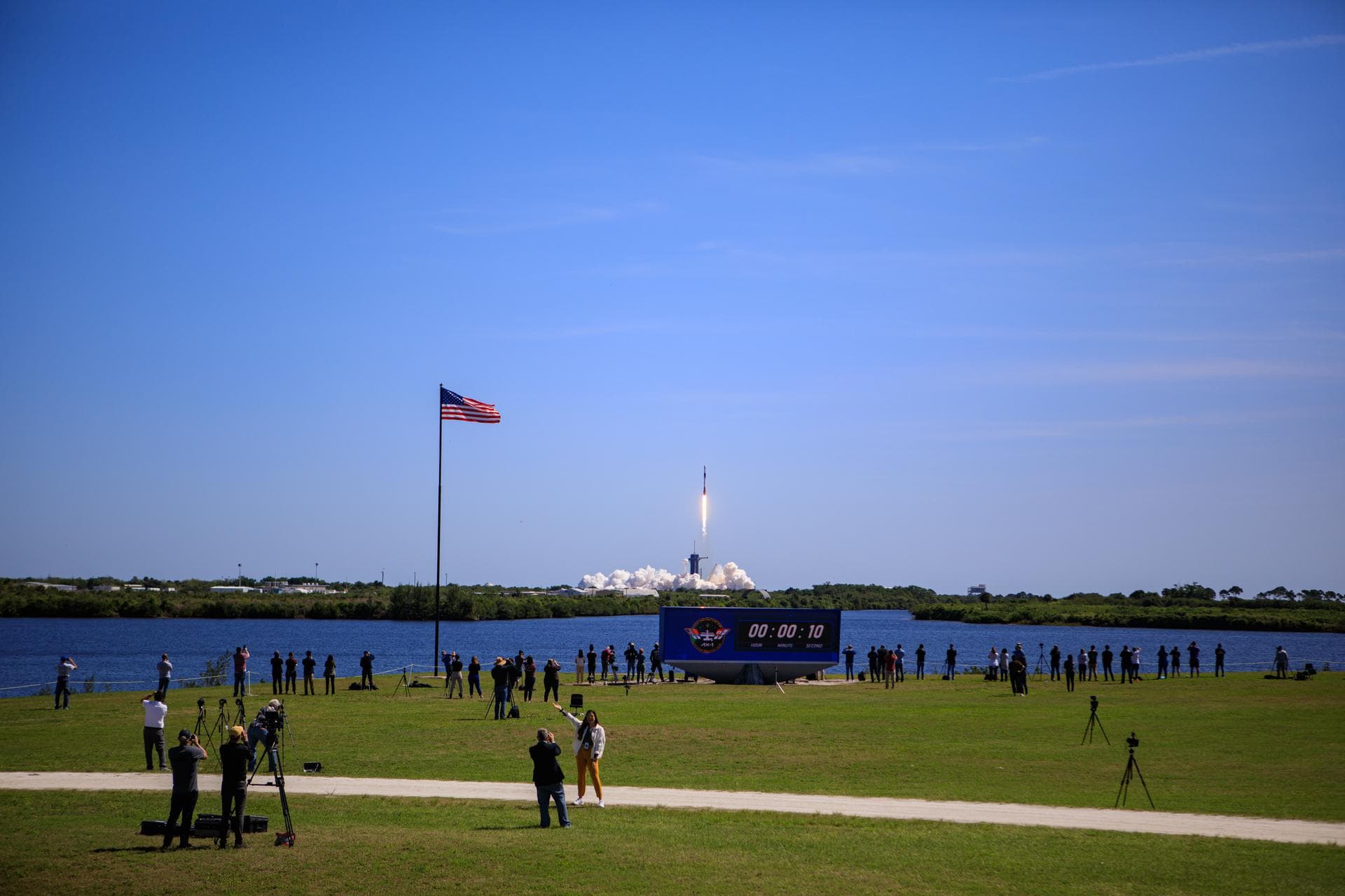 A SpaceX Falcon 9 rocket, carrying the company's Crew Dragon spacecraft, lifts off from Launch Complex 39A at NASA’s Kennedy Space Center in Florida at 11:17 a.m. EST on April 8, 2022, on Axiom Missio