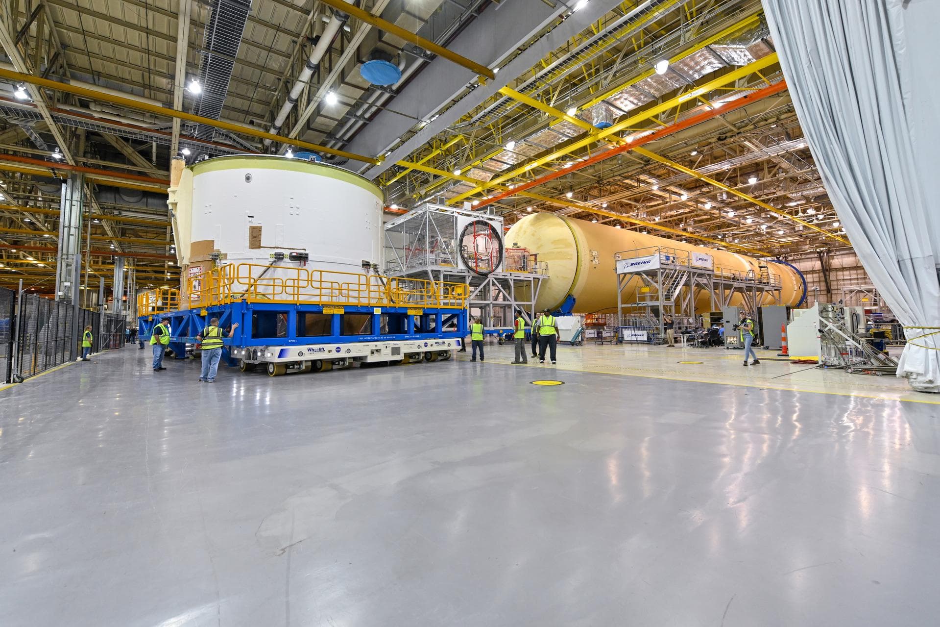 Technicians at NASA’s Michoud Assembly Facility in New Orleans moved the engine section for NASA’s Space Launch System (SLS) rocket to another part of the facility on Sept. 3 to prepare it for joining