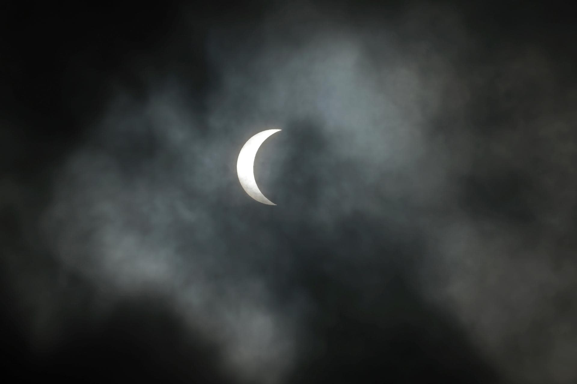 Under mostly overcast skies, the Moon passes in front of the Sun as a partial solar eclipse approaches 85% in New Orleans, home of NASA’s Michoud Assembly Facility, on Monday, April 8, 2024. A total s