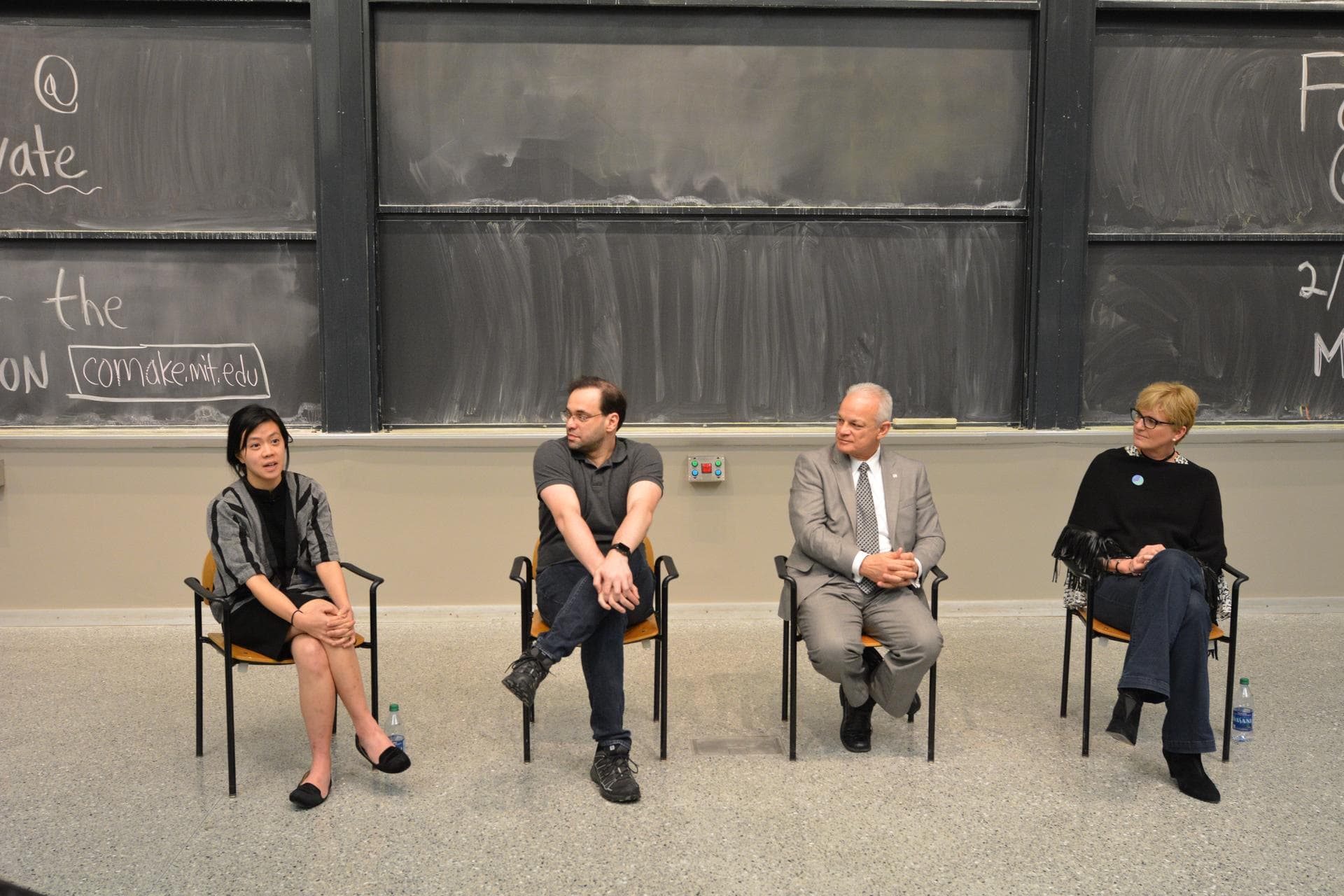During MIT's "Better MIT Innovation Week 2018," a group of experts discussed innovation as a critical component to and professional accomplishment. From left: Rebecca Chui, founder, RootsStudio; Reina