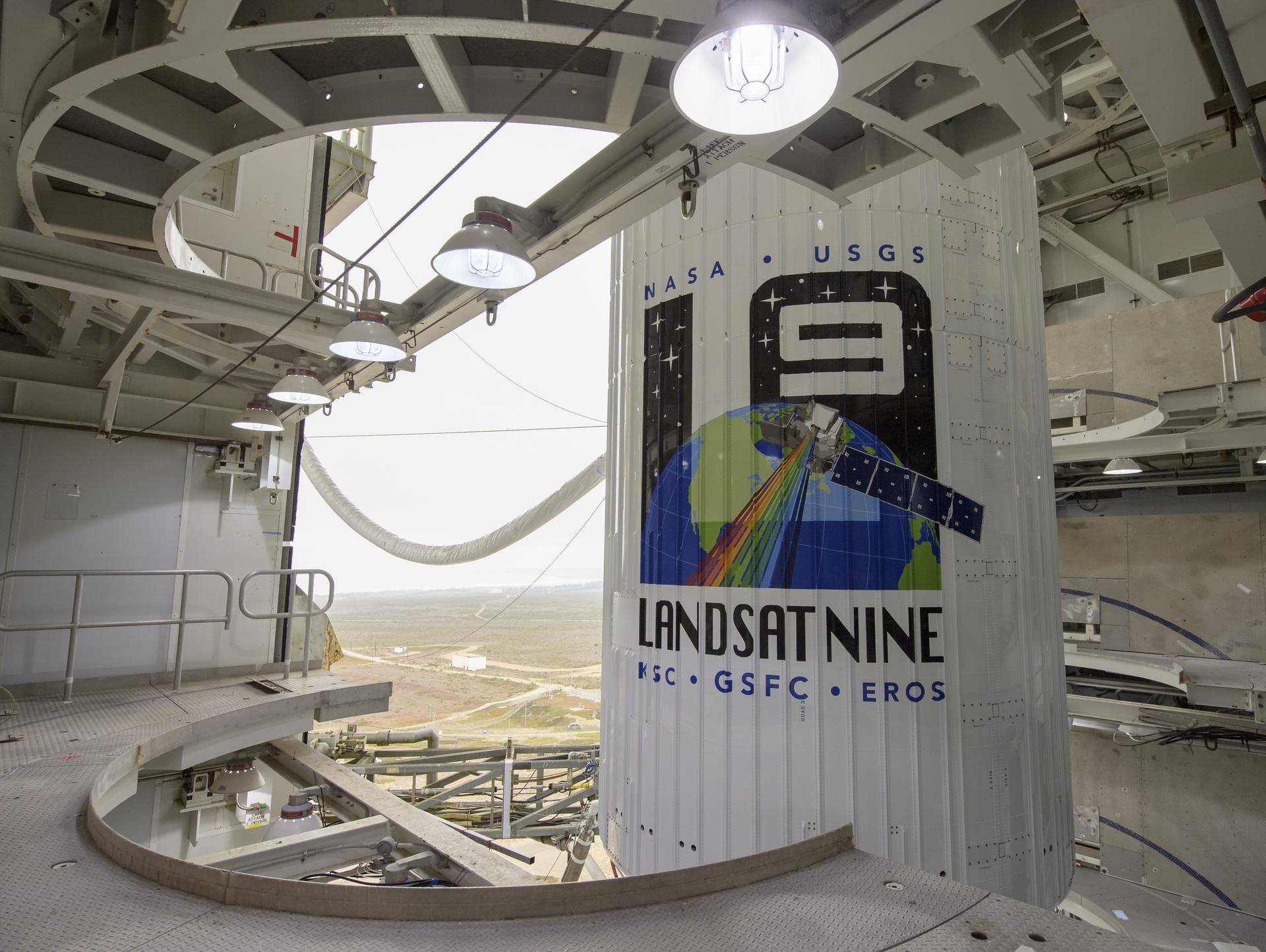 The United Launch Alliance (ULA) Atlas V rocket with the Landsat 9 satellite onboard is seen, Sunday, Sept. 26, 2021, at Vandenberg Space Force Base in California. The Landsat 9 satellite, a joint NAS