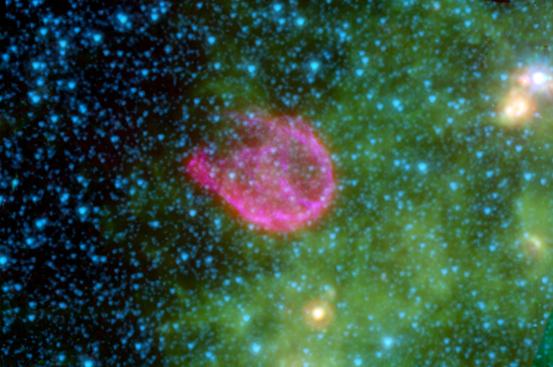 Supernovae are the explosive deaths of the universe most massive stars. This false-color composite from NASA Spitzer Space Telescope and NASA Chandra X-ray Observatory shows the remnant of N132D, the