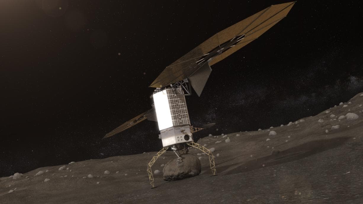 Artists concept of NASA Asteroid Redirect Robotic ARM Mission capturing an asteroid boulder before redirecting it to a astronaut-accessible orbit around Earth moon. http://photojournal.jpl.nasa.gov/c