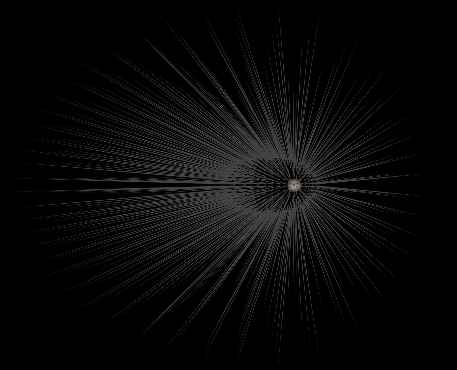 This illustration shows Jupiter surrounded by filaments of dark matter called "hairs," which are proposed in a study in the Astrophysical Journal by Gary Prézeau of NASA's Jet Propulsion Laboratory, P