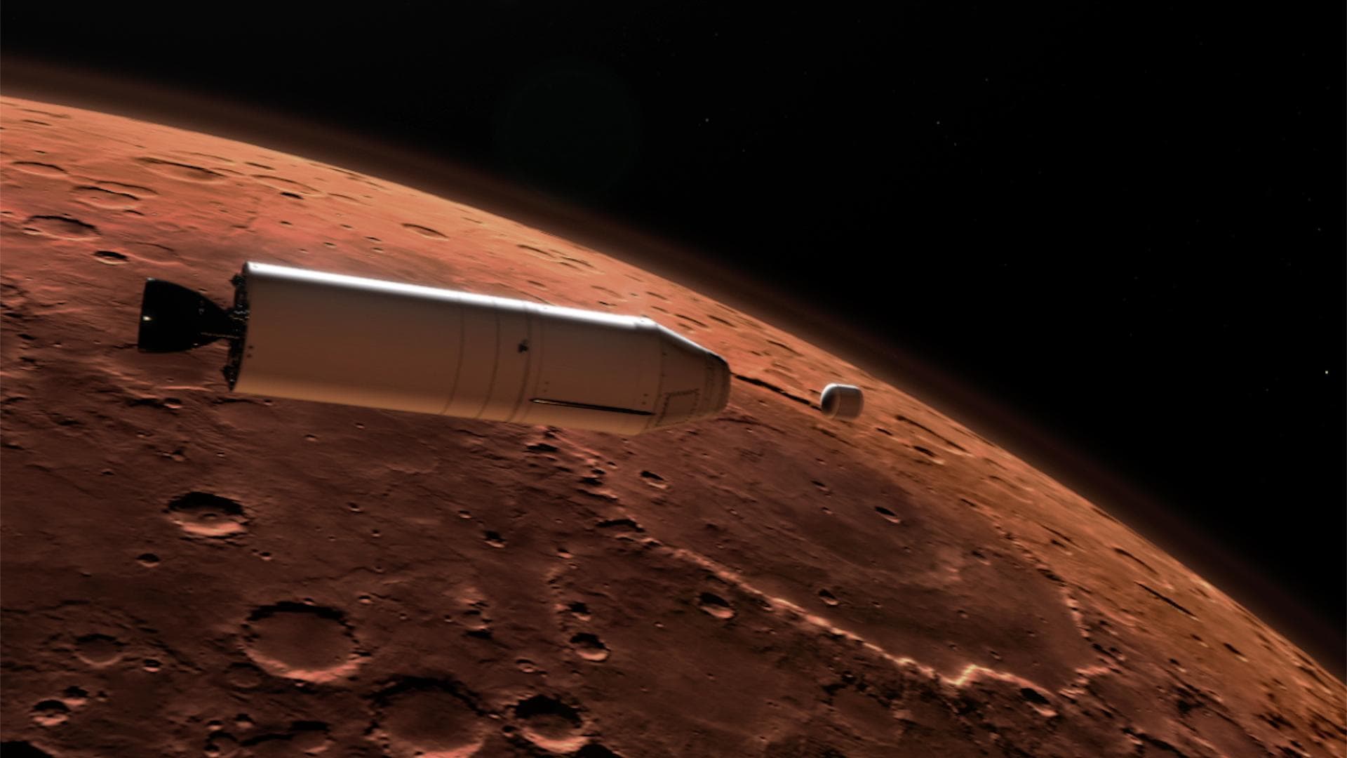 As part of a Mars sample return mission, a rocket will carry a container of sample tubes with Martian rock and soil samples into orbit around Mars and release it for pick up by another spacecraft. Thi